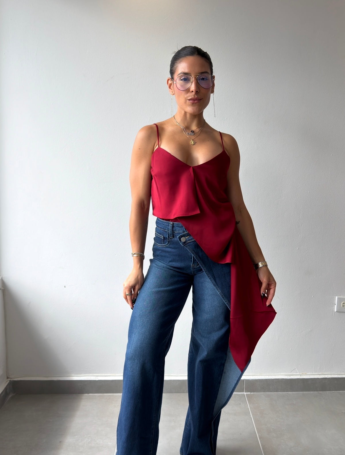 Red Satin Asymmetric Top