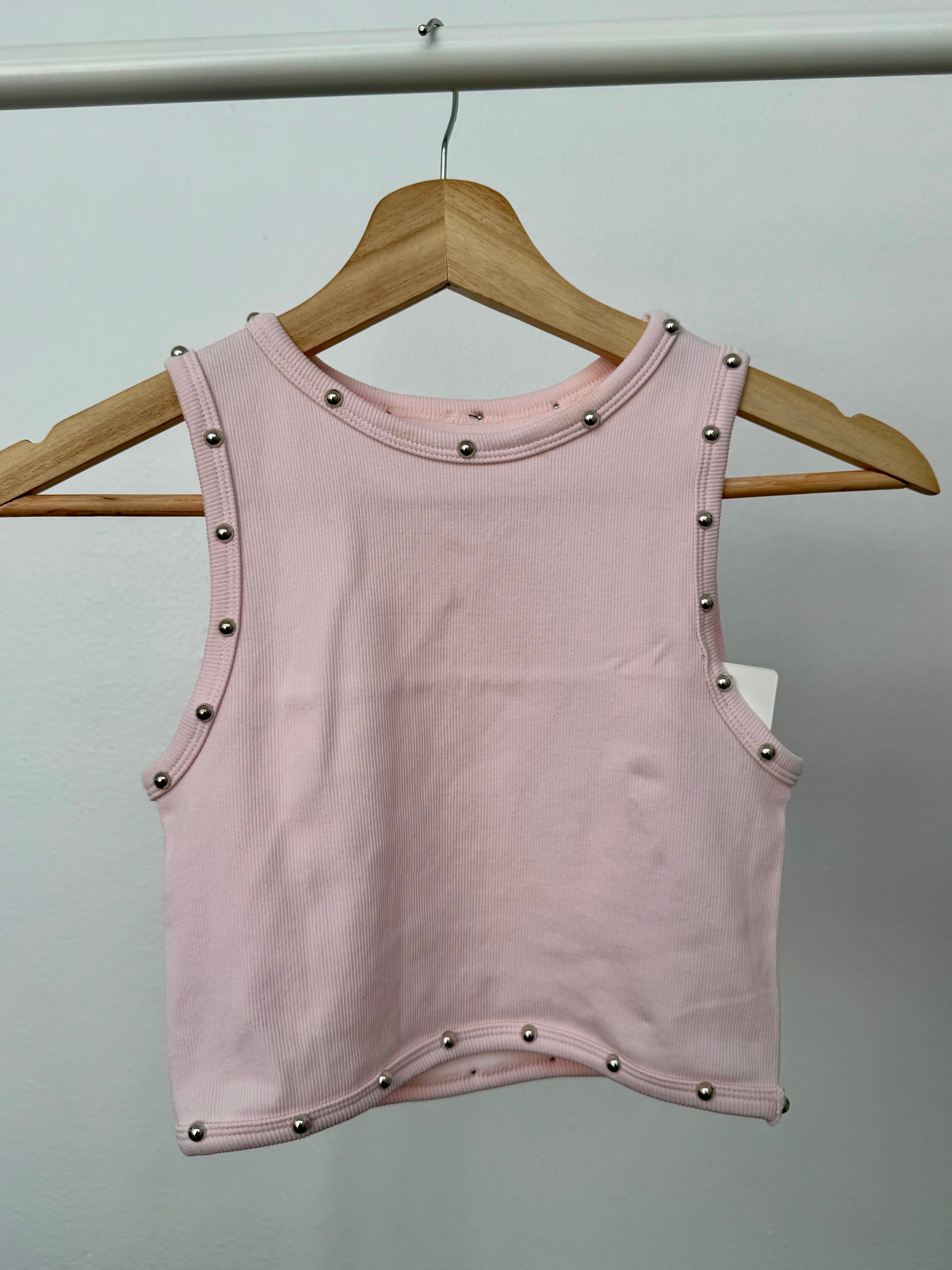 Powder Pink Beaded Basic Top