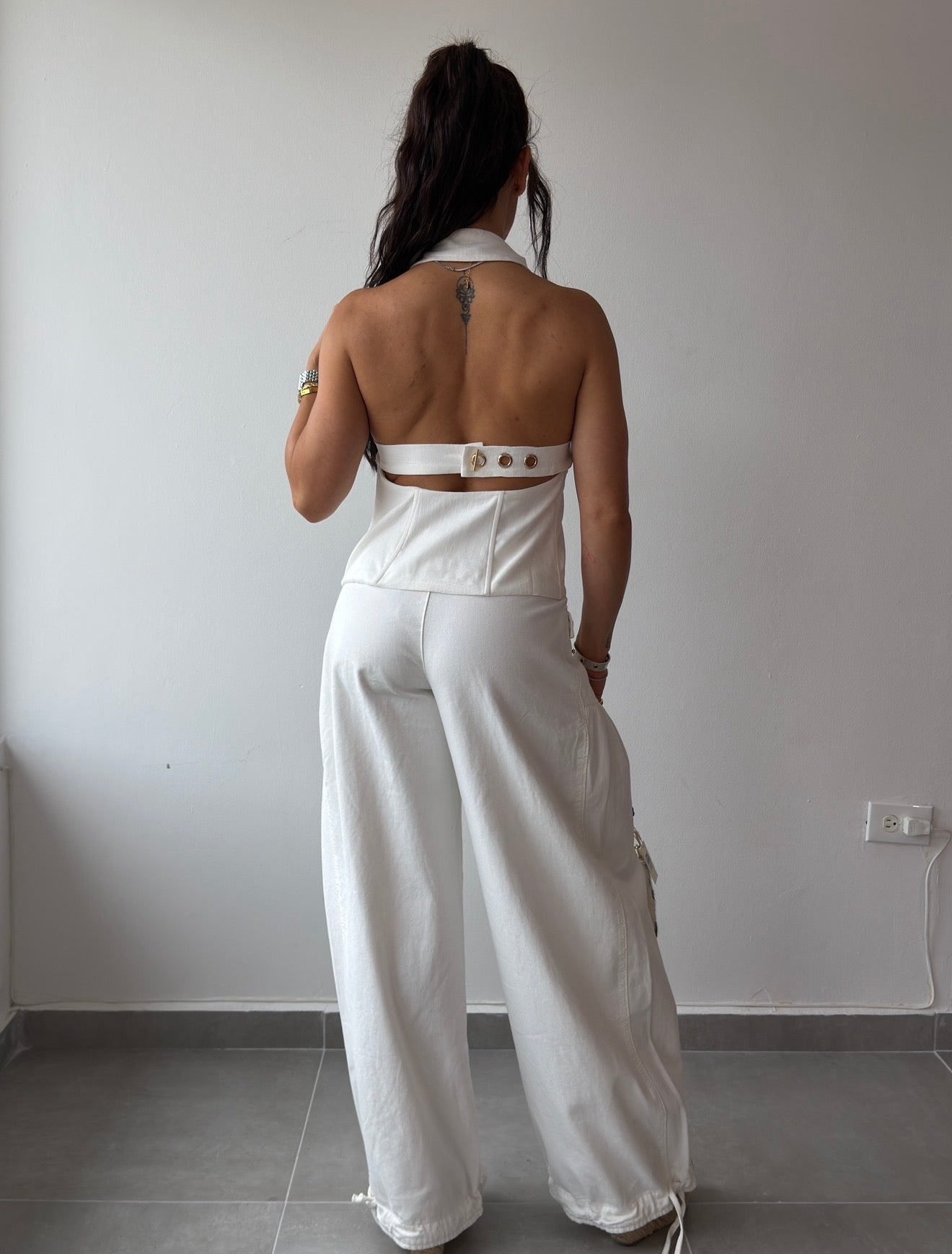 Linen Zipper Open Back Top