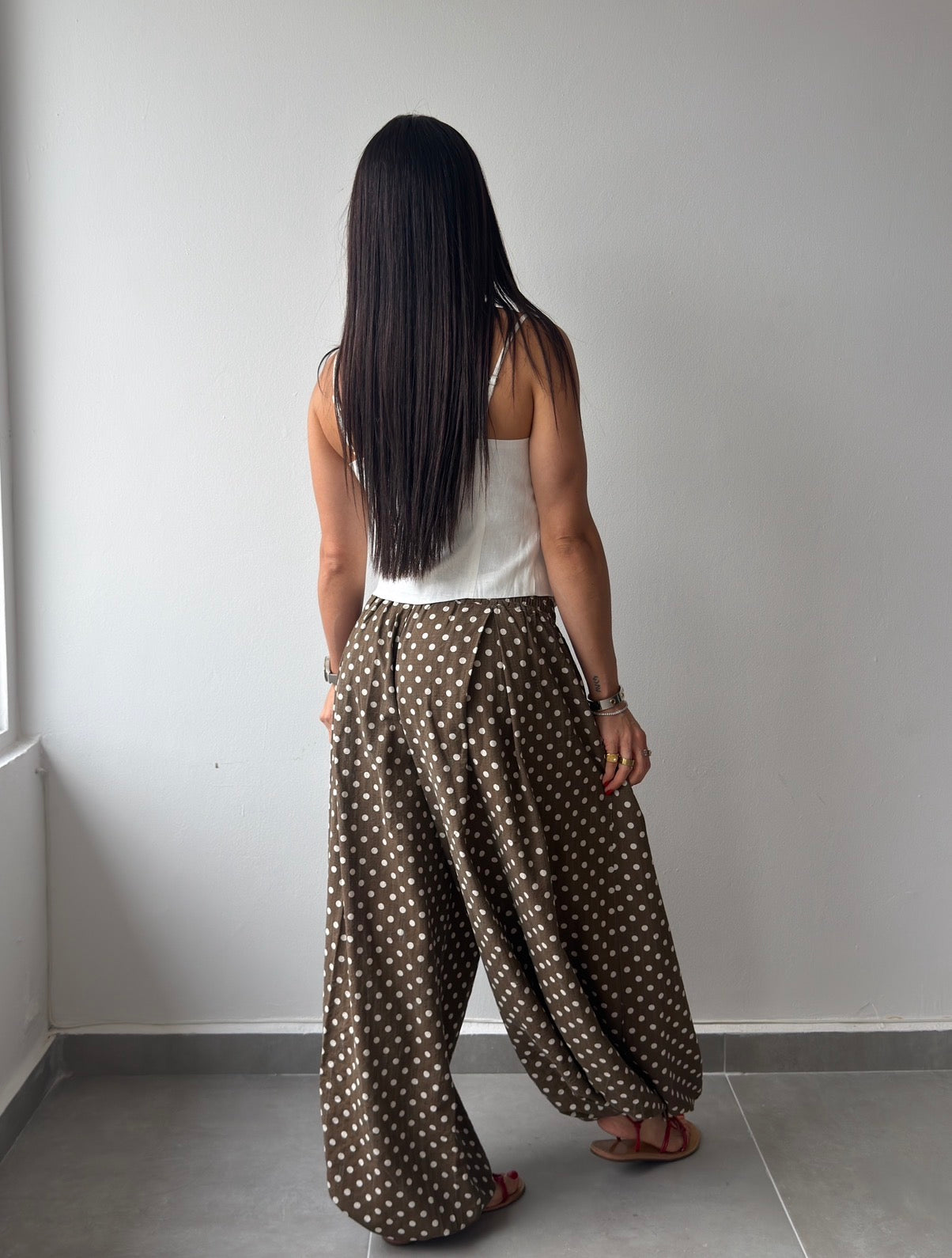 Polka Brown Balloon Pants