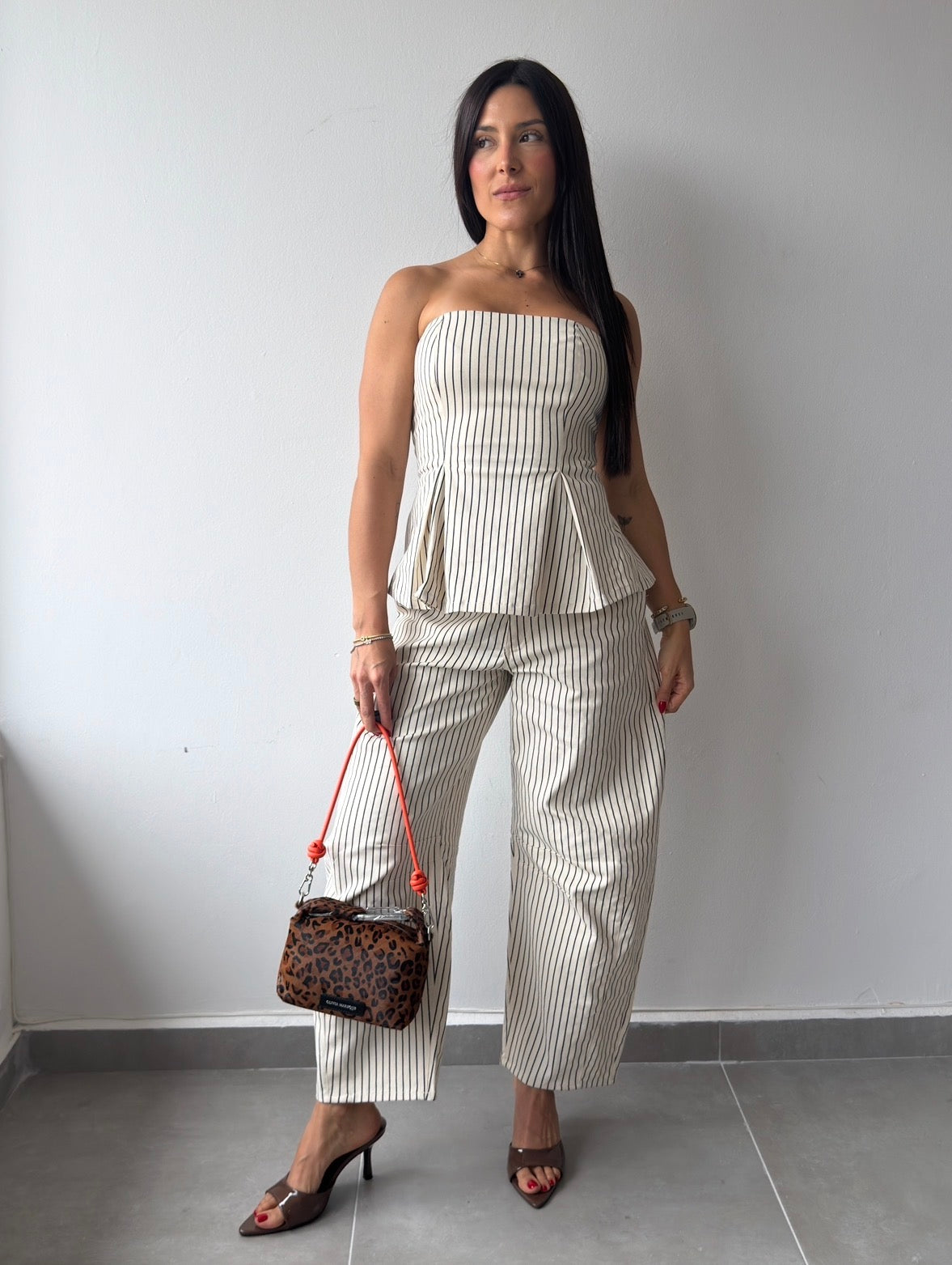 Ivory Striped Peplum Set