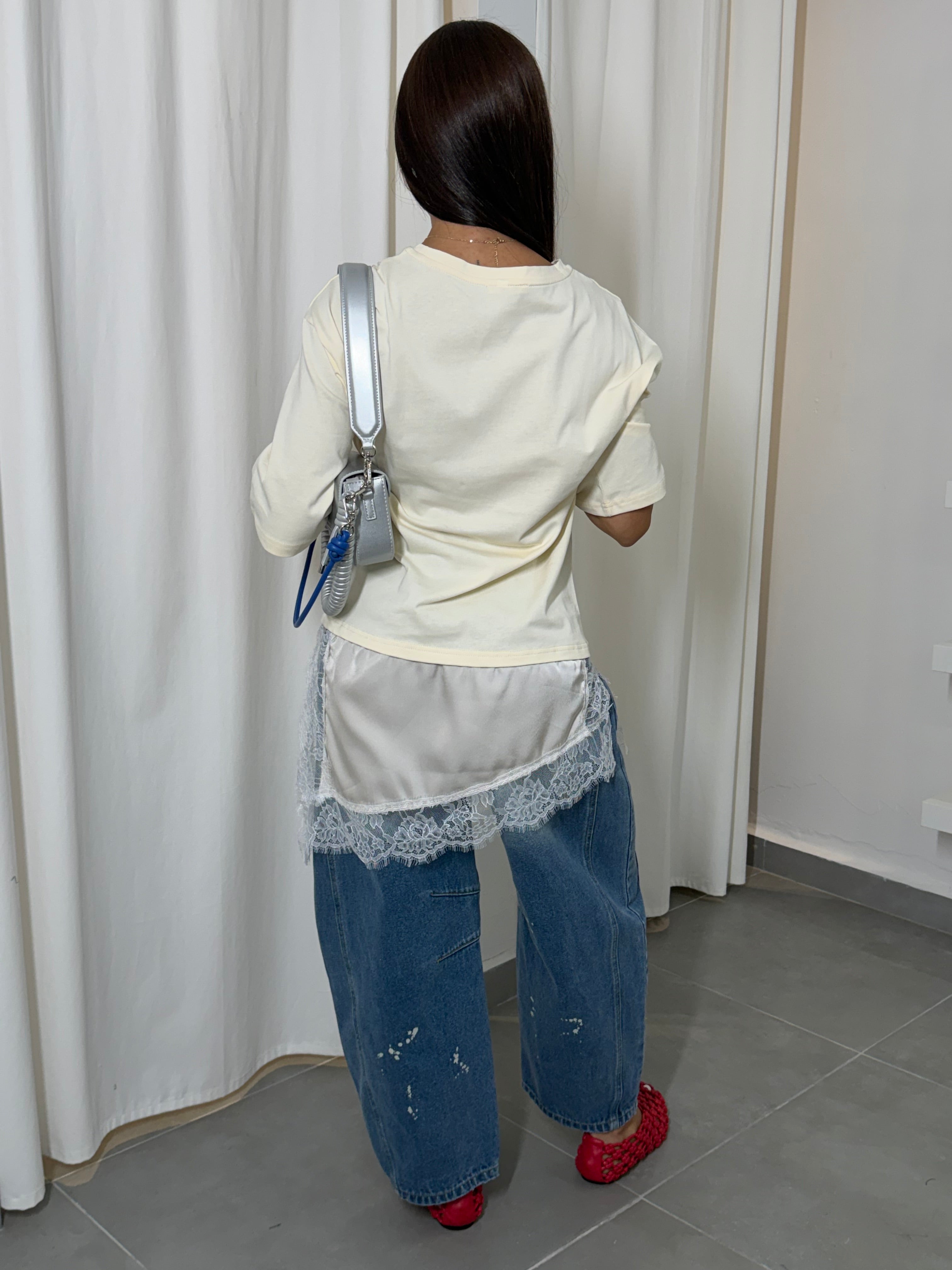 Off White Asymmetric Lace Shirt