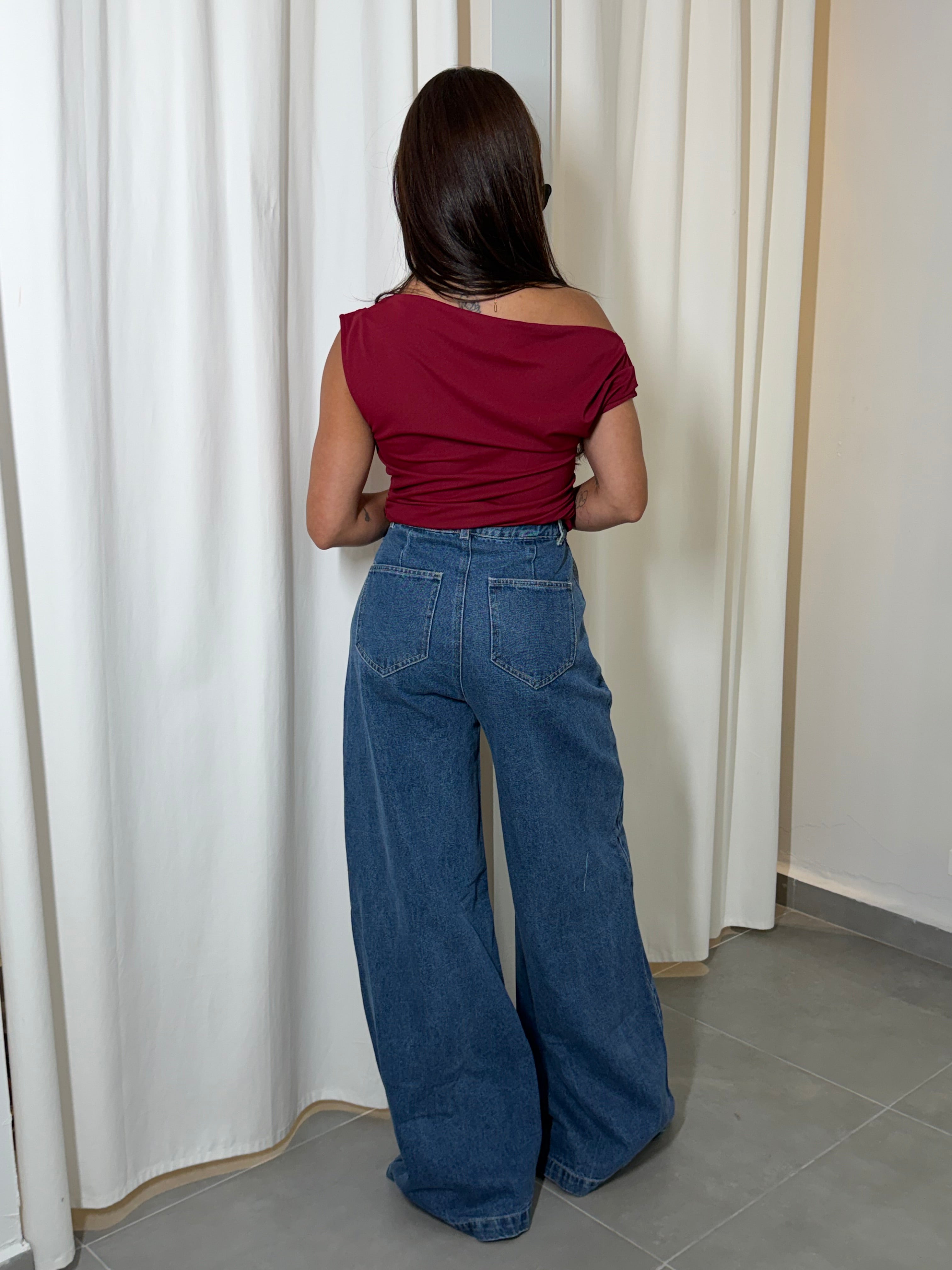 Burgundy One Shoulder Top