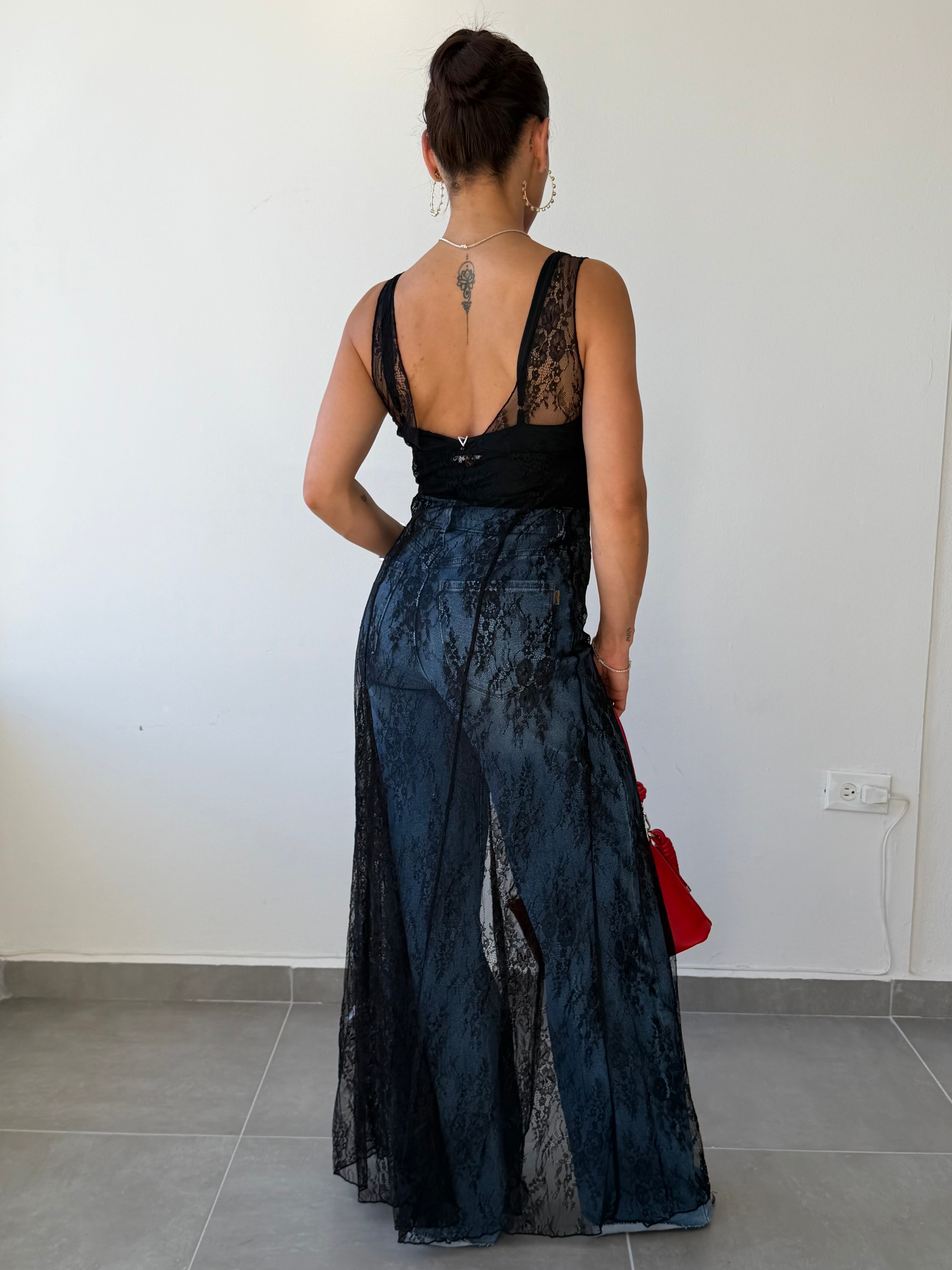 Black Bodysuit and Lace Dress Set