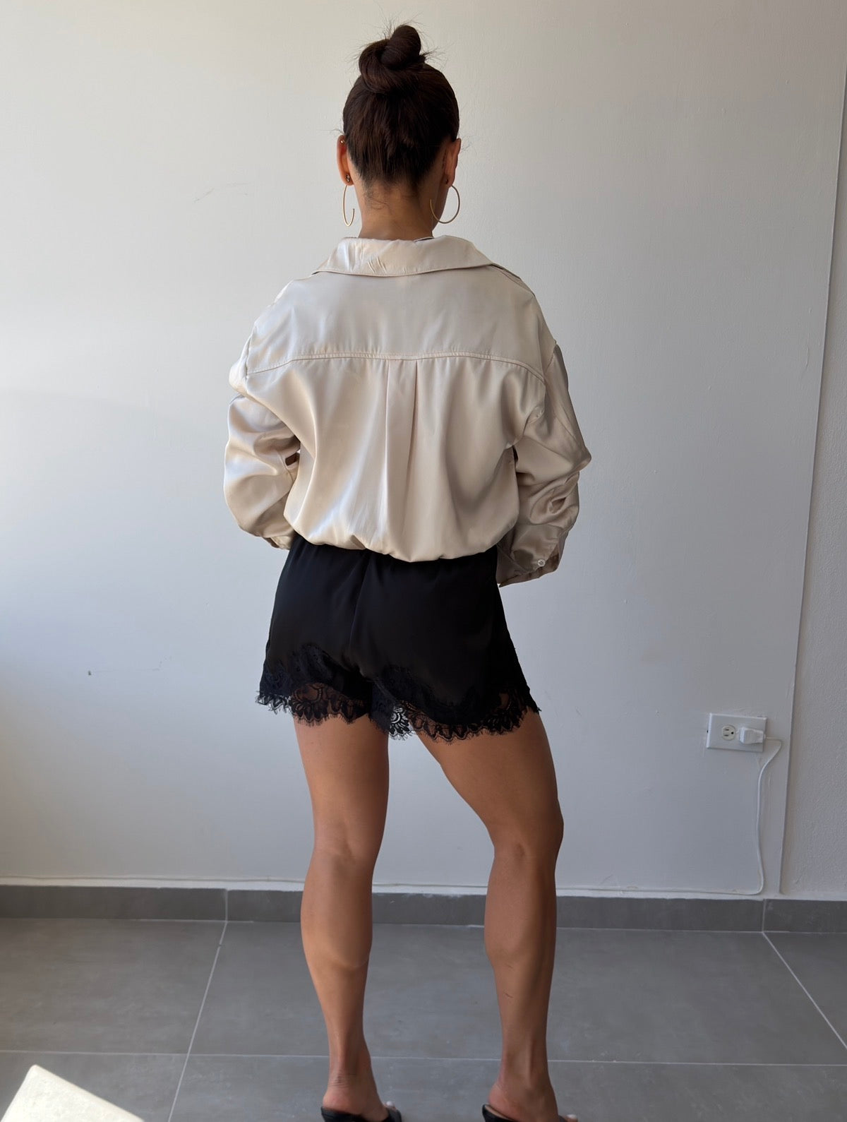 Black Satin Lace Shorts