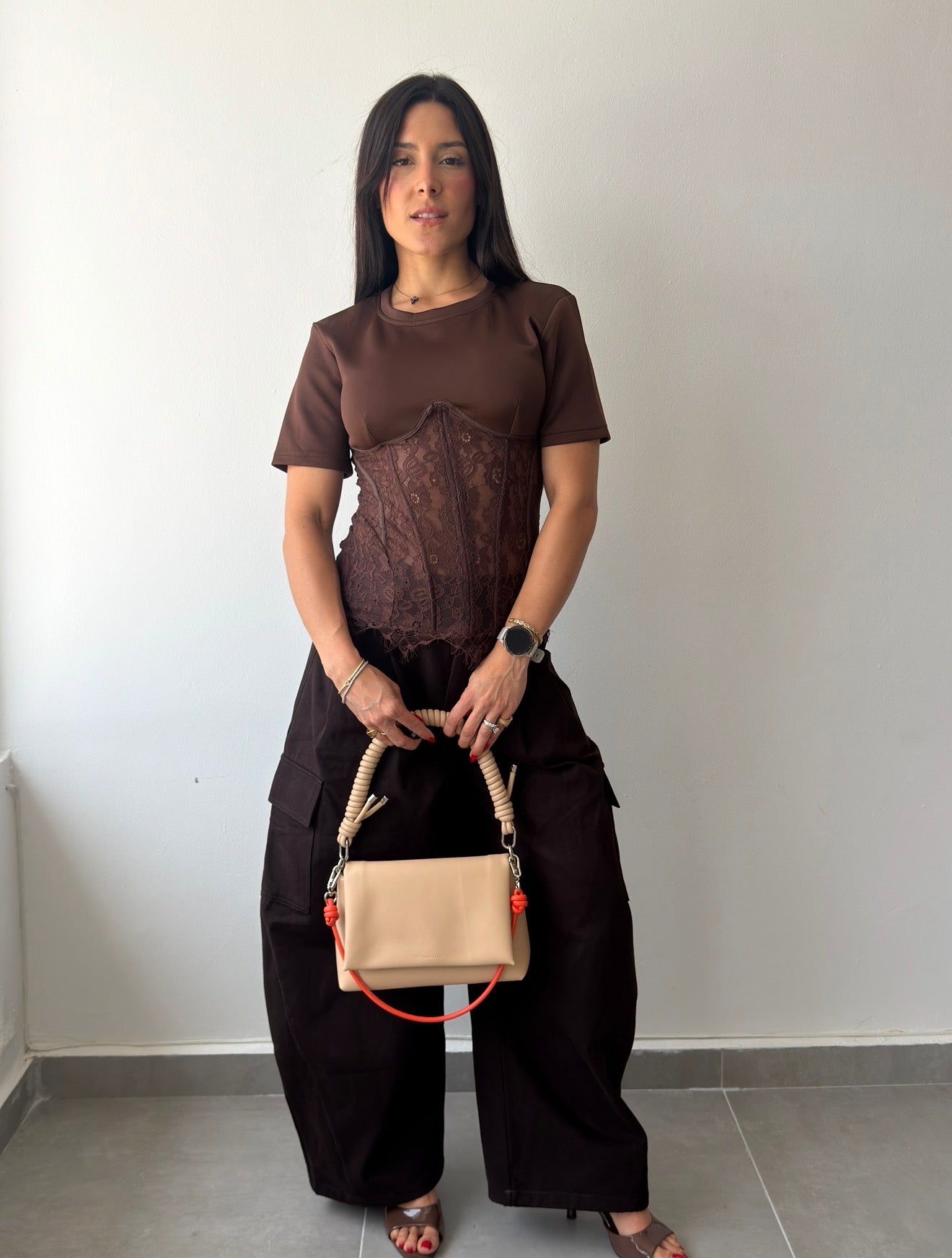 Brown Lace Corset Shirt