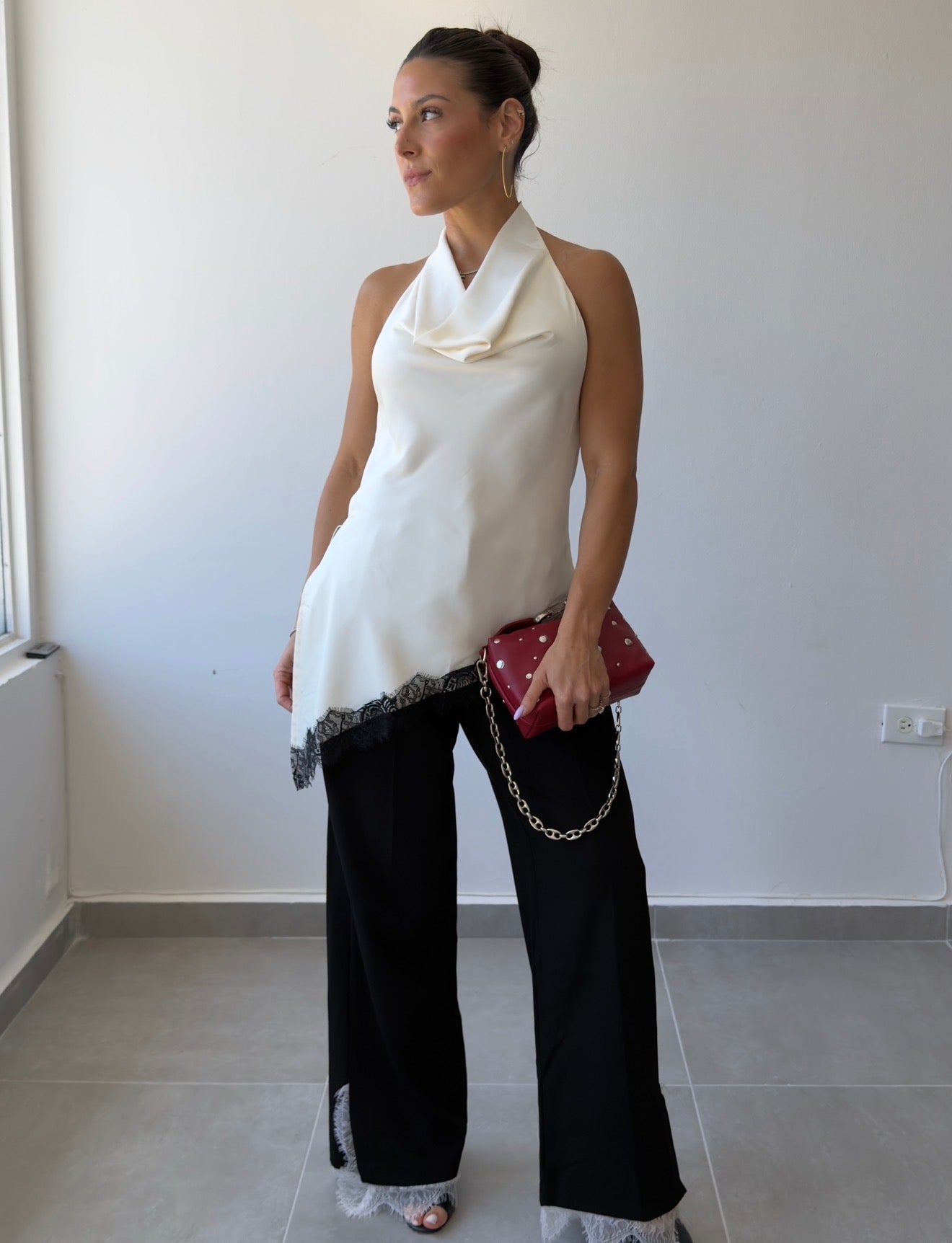 Black Trousers with Lace Detail