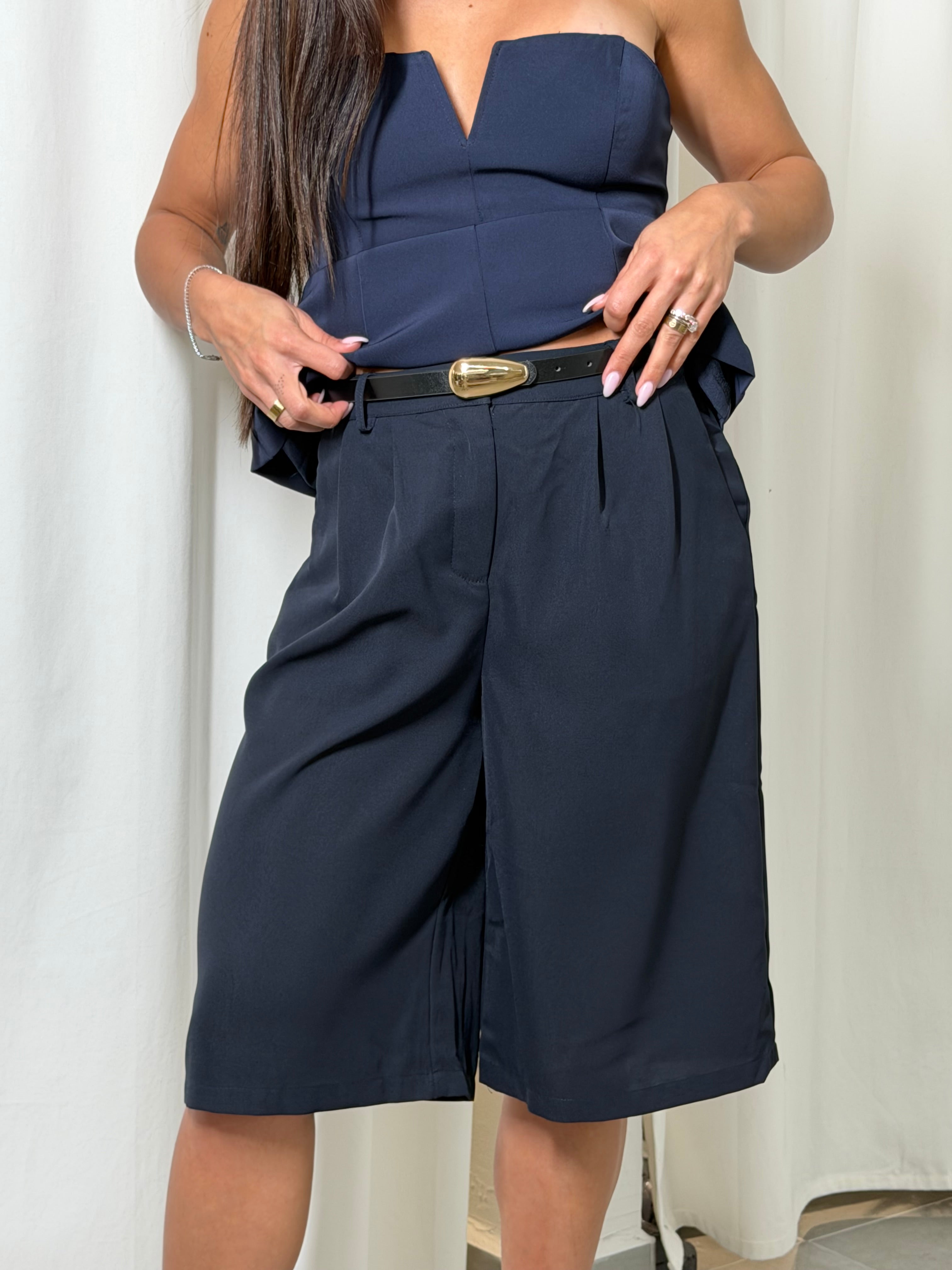 ONLY SMALL! Navy Belted Bermuda Shorts
