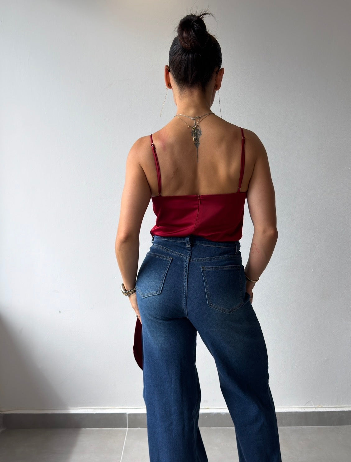 Red Satin Asymmetric Top
