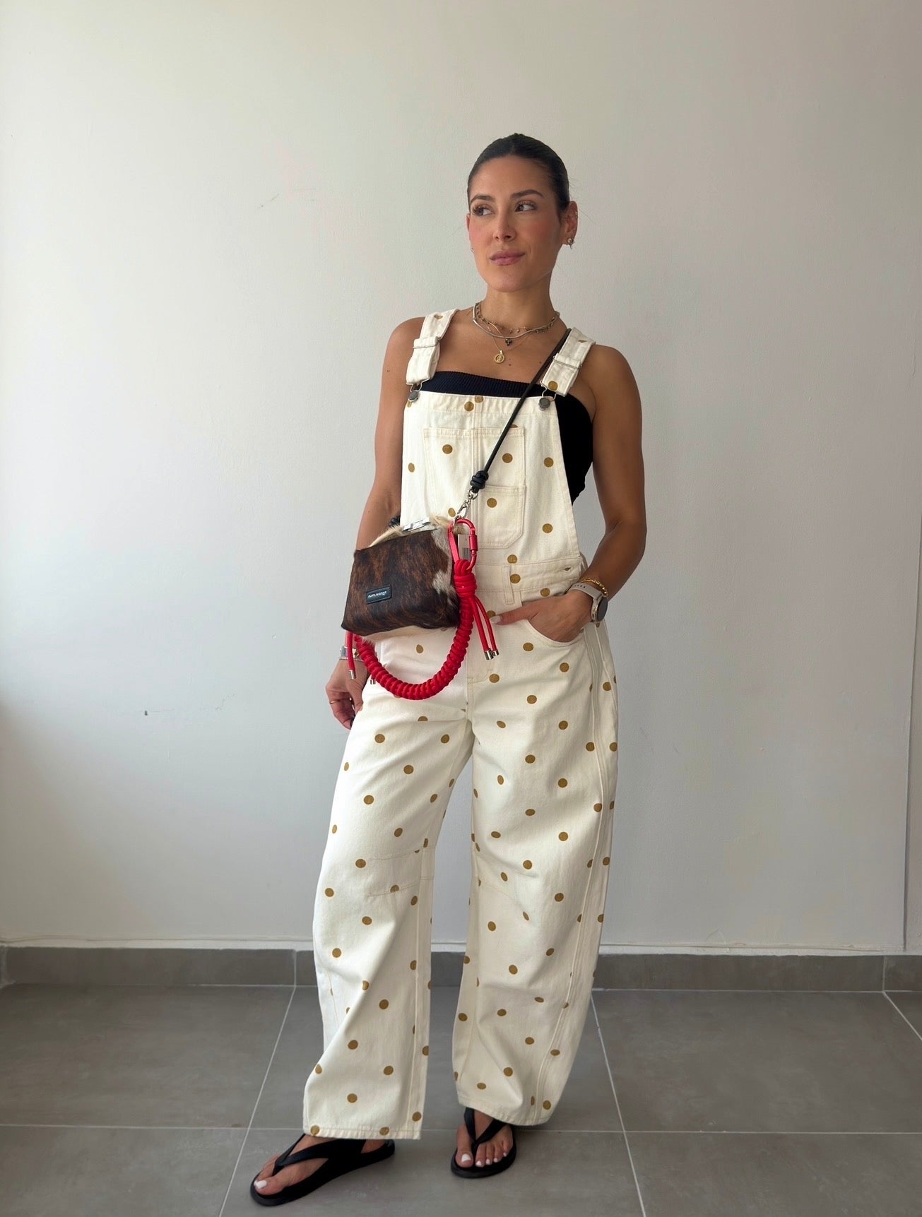 Beige Polka Denim Overall