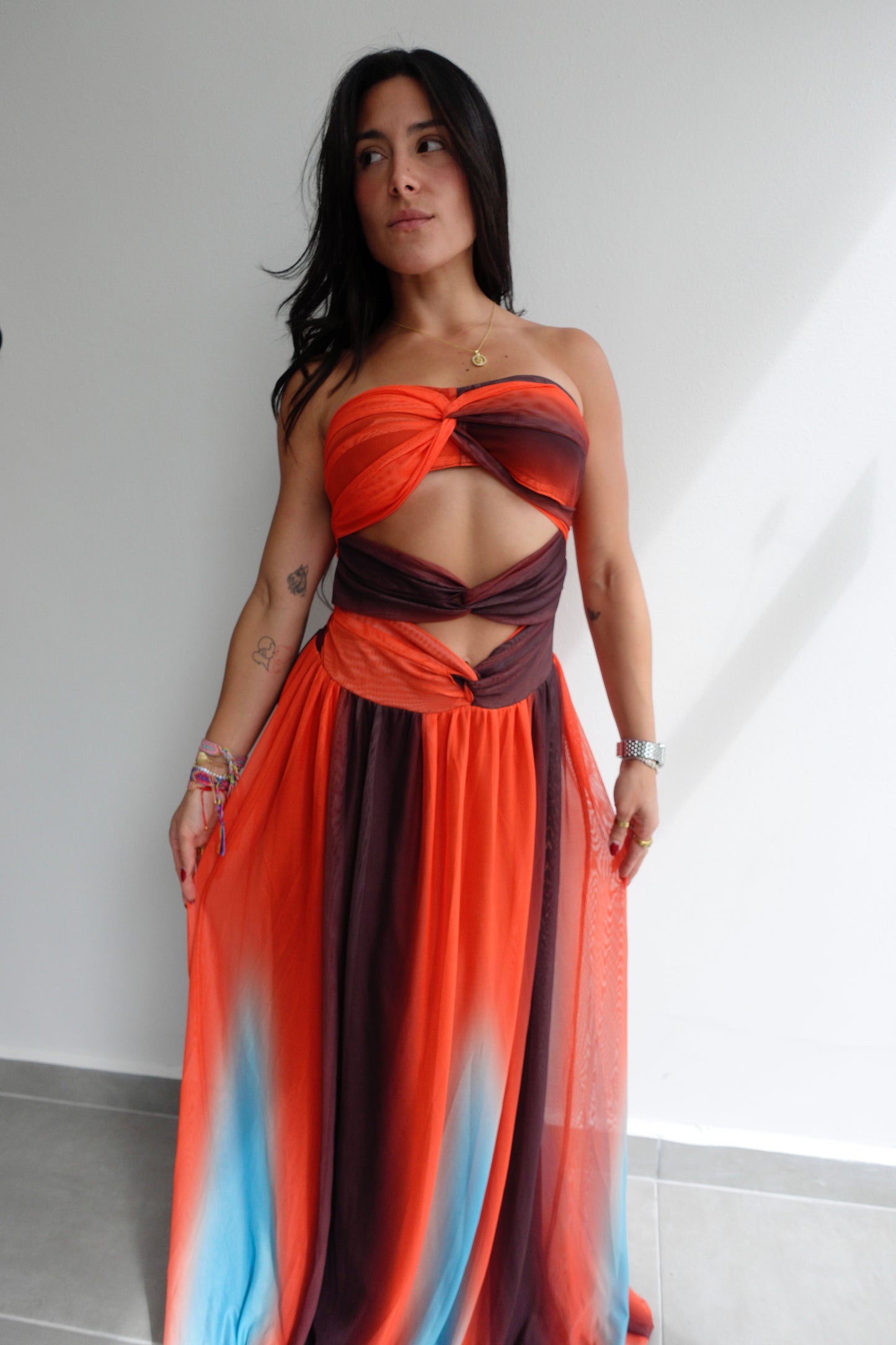 Sunset Mesh Maxi Dress