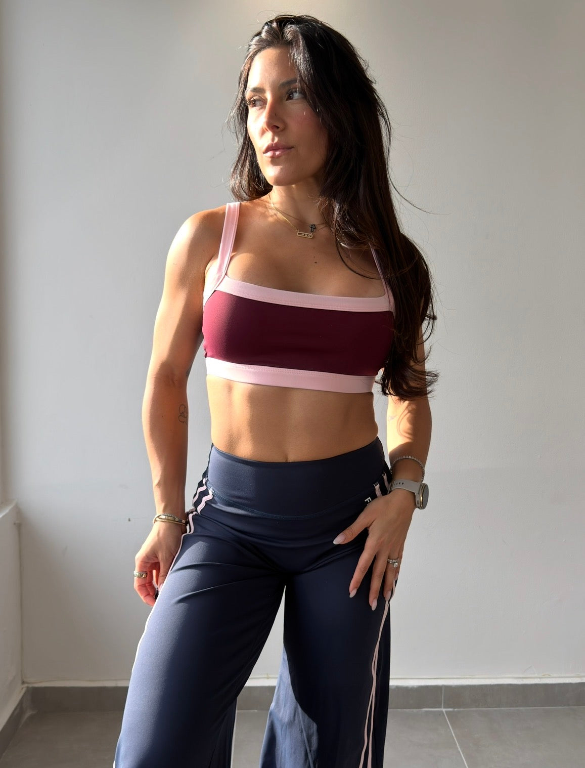 Burgundy/Pink Sport Bra