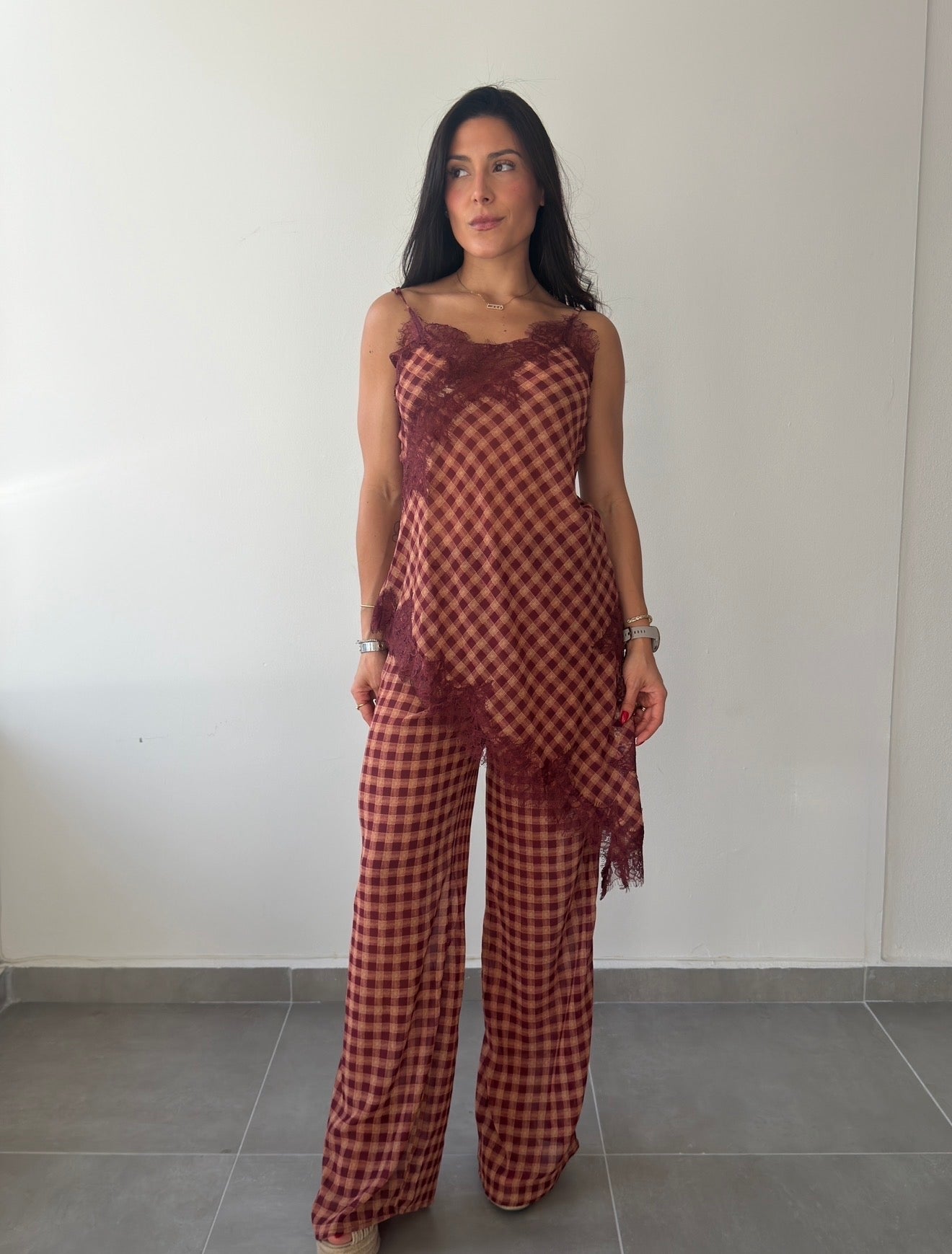 Wine Gingham Set