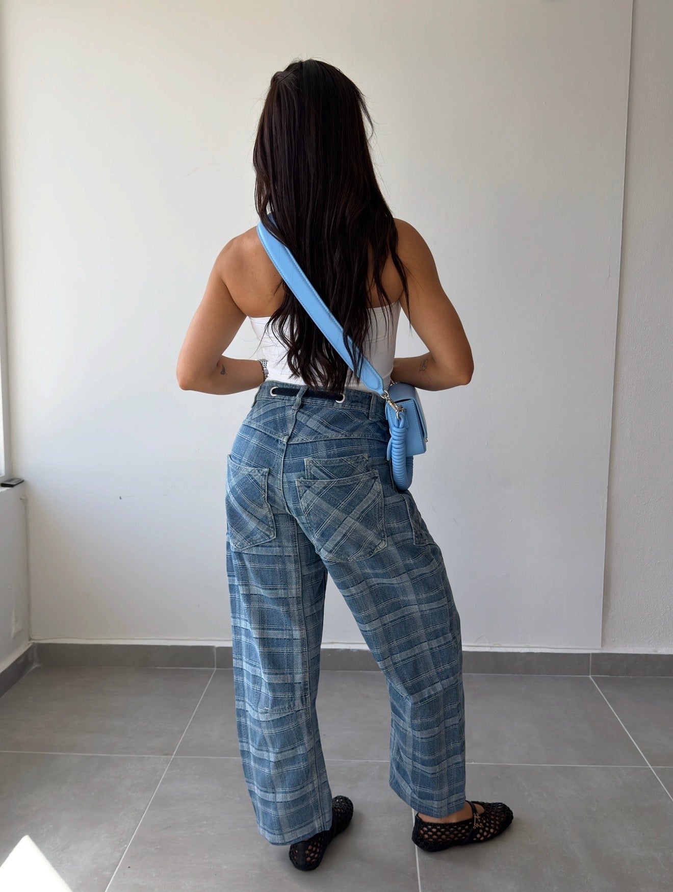 Plaid Barrel Jeans