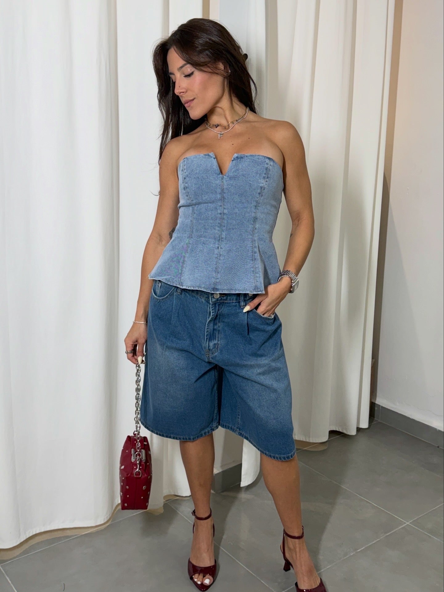 Denim Strappless Top