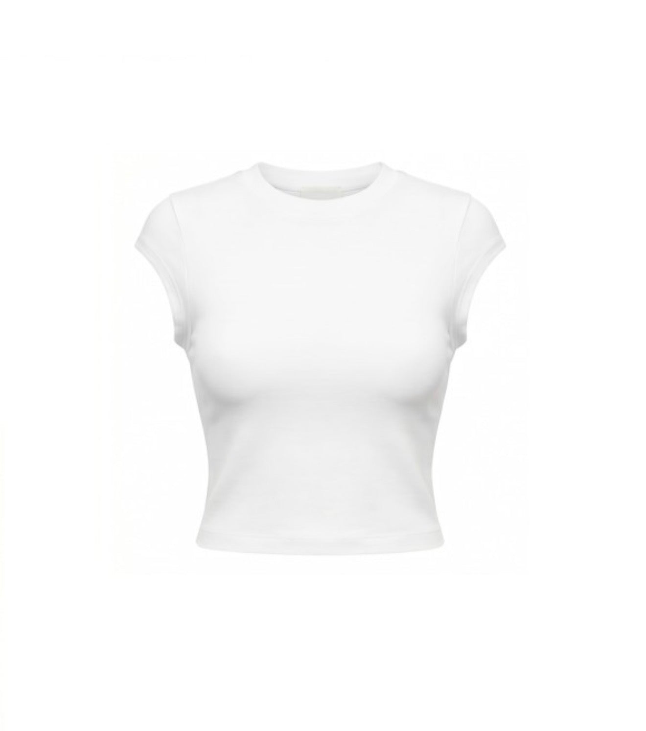(White) Cap Sleeve Cropped Basic Tee