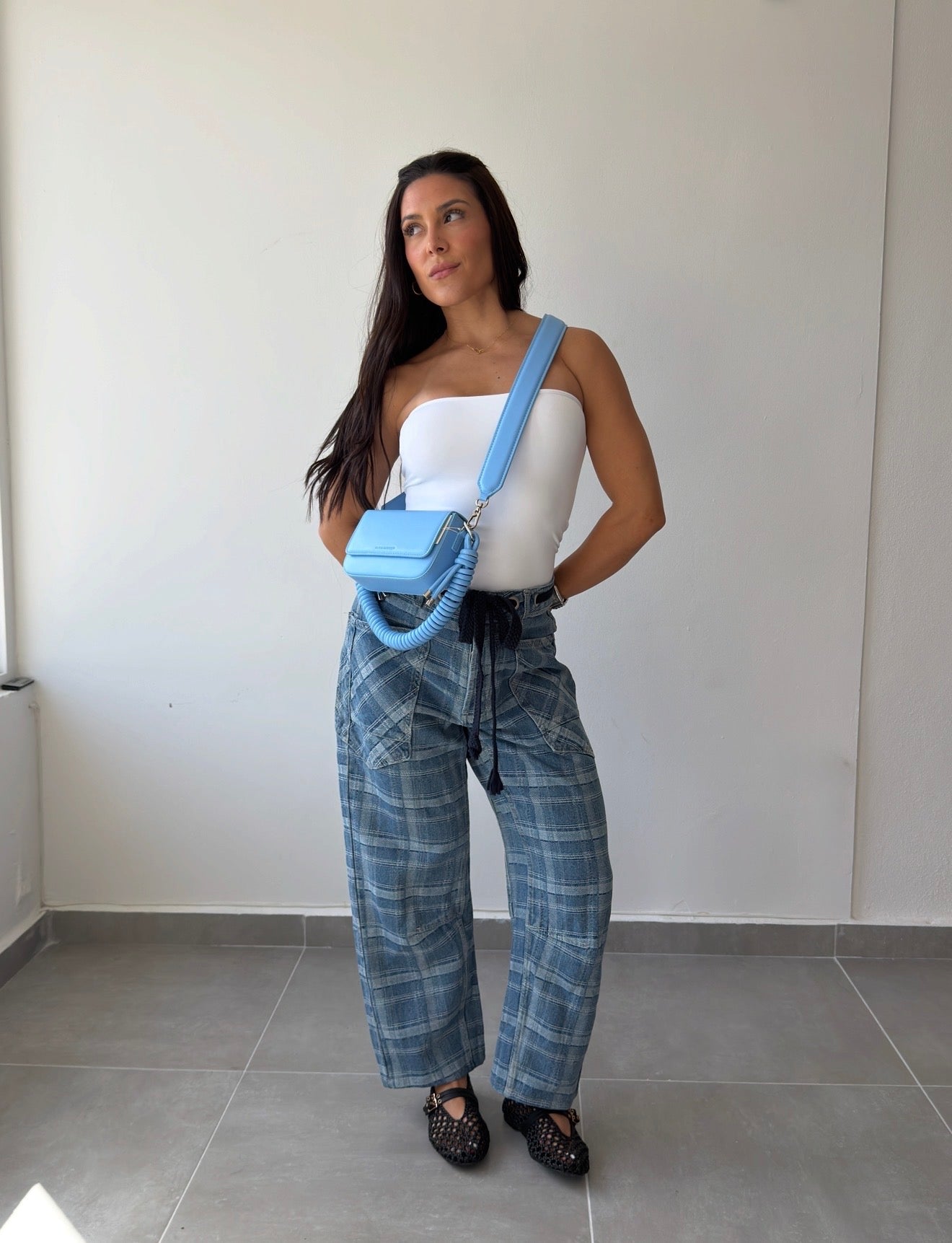 Plaid Barrel Jeans