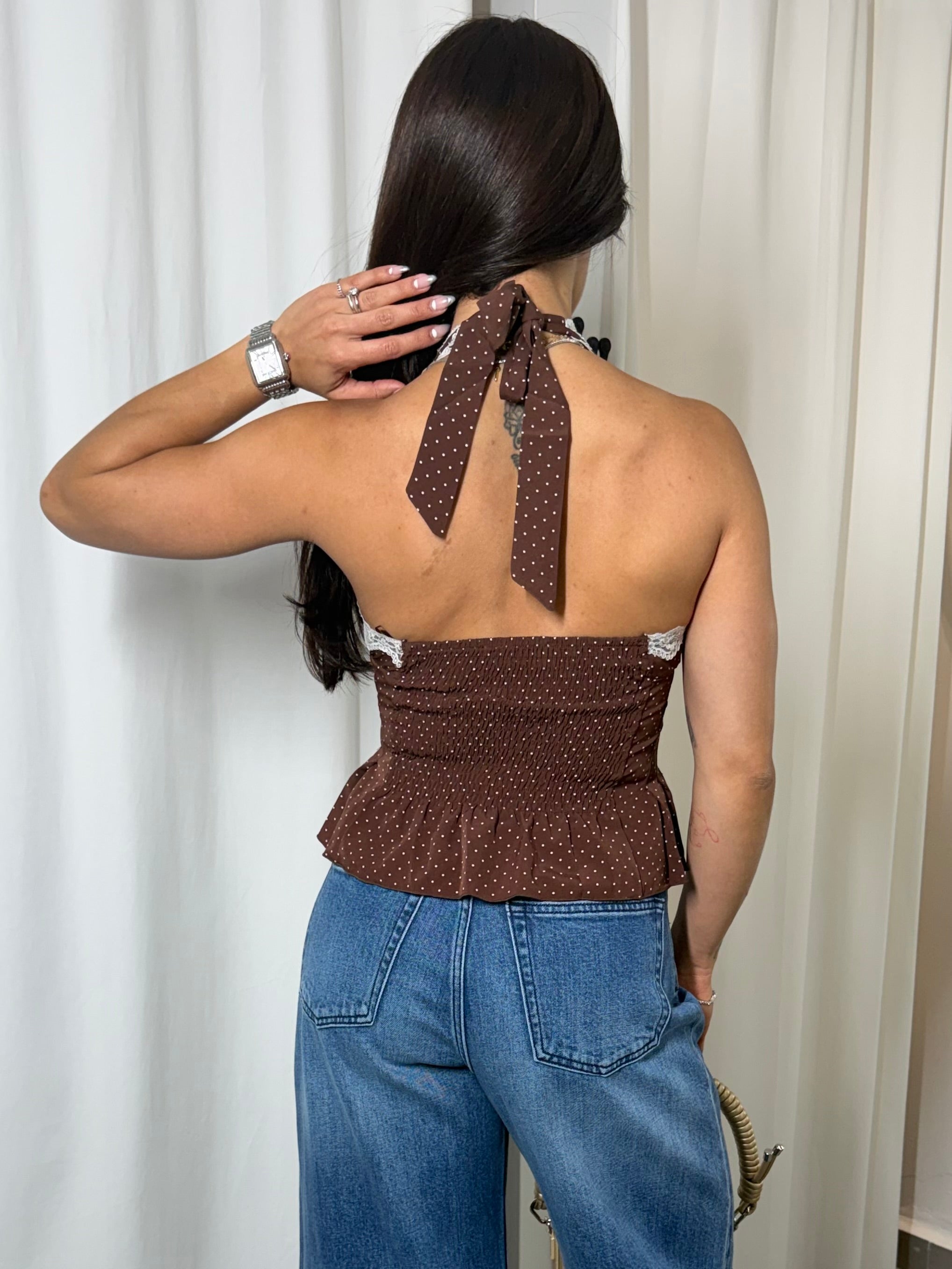 Brown Polka Halter Top