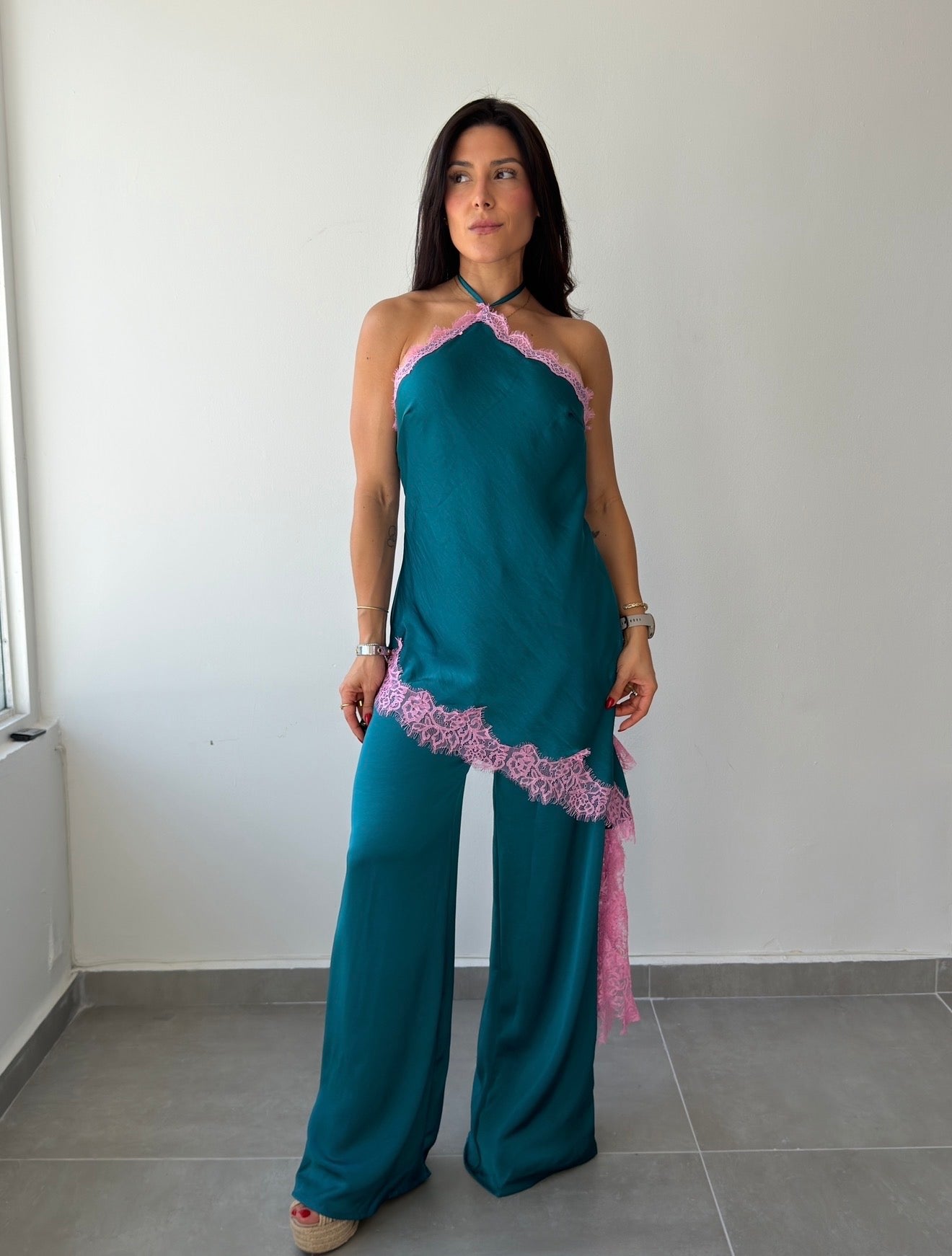 Teal Satin Jumpsuit