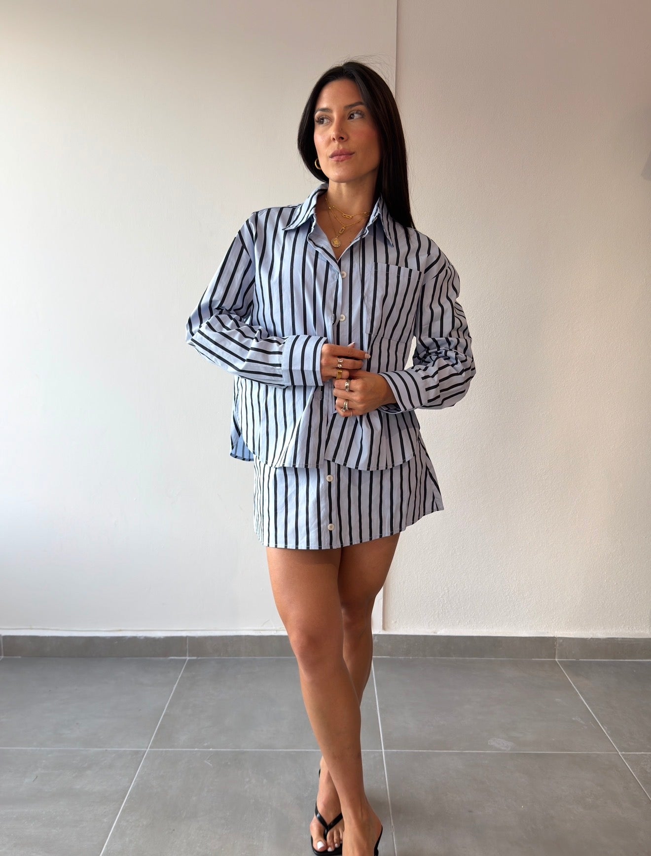 Blue Stripes Shirt and Skirt Set