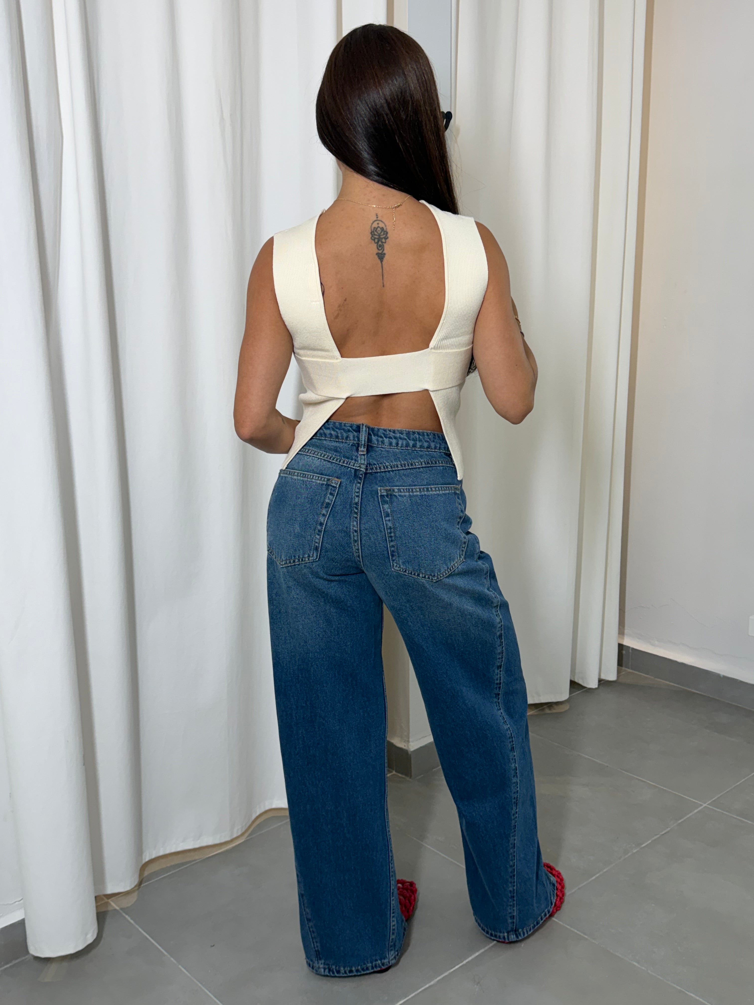 Cream Knit Open Back Top