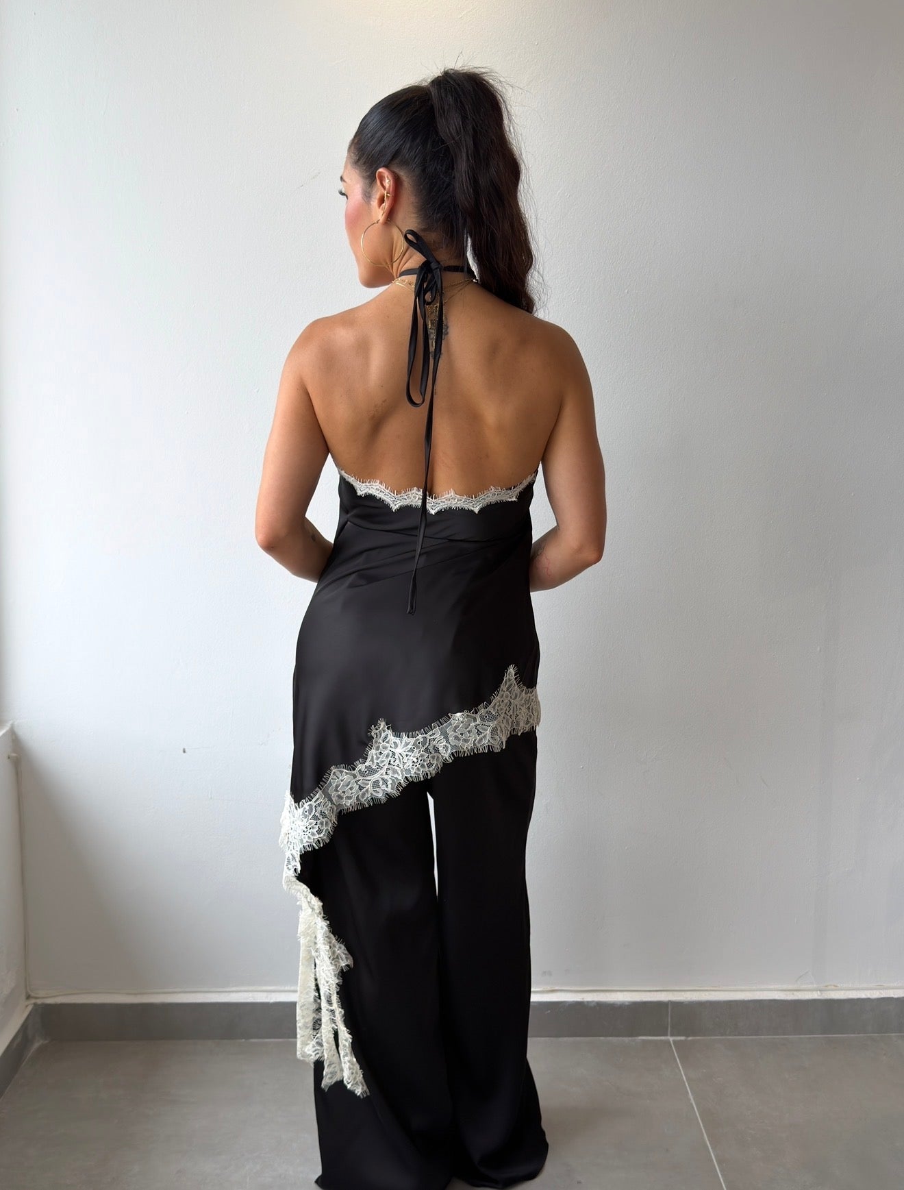 Black Satin Asymmetric Jumpsuit