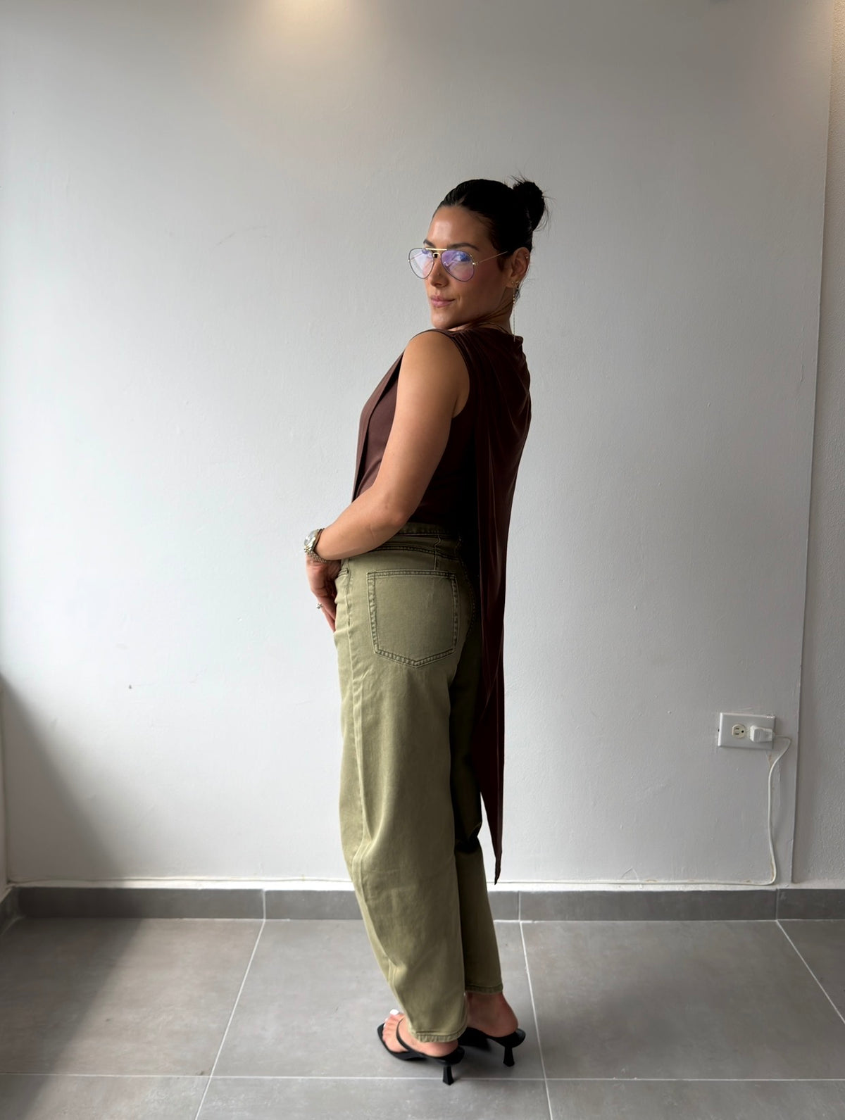 Brown Asymmetric Knit Top