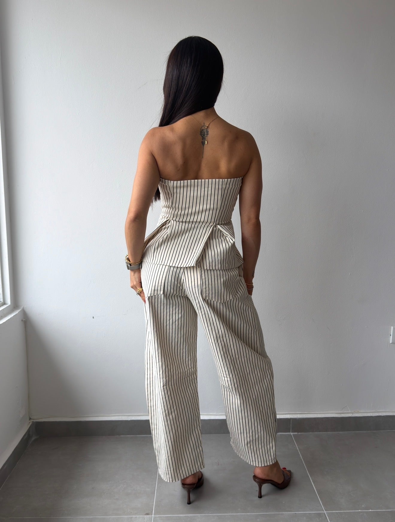 Ivory Striped Peplum Set
