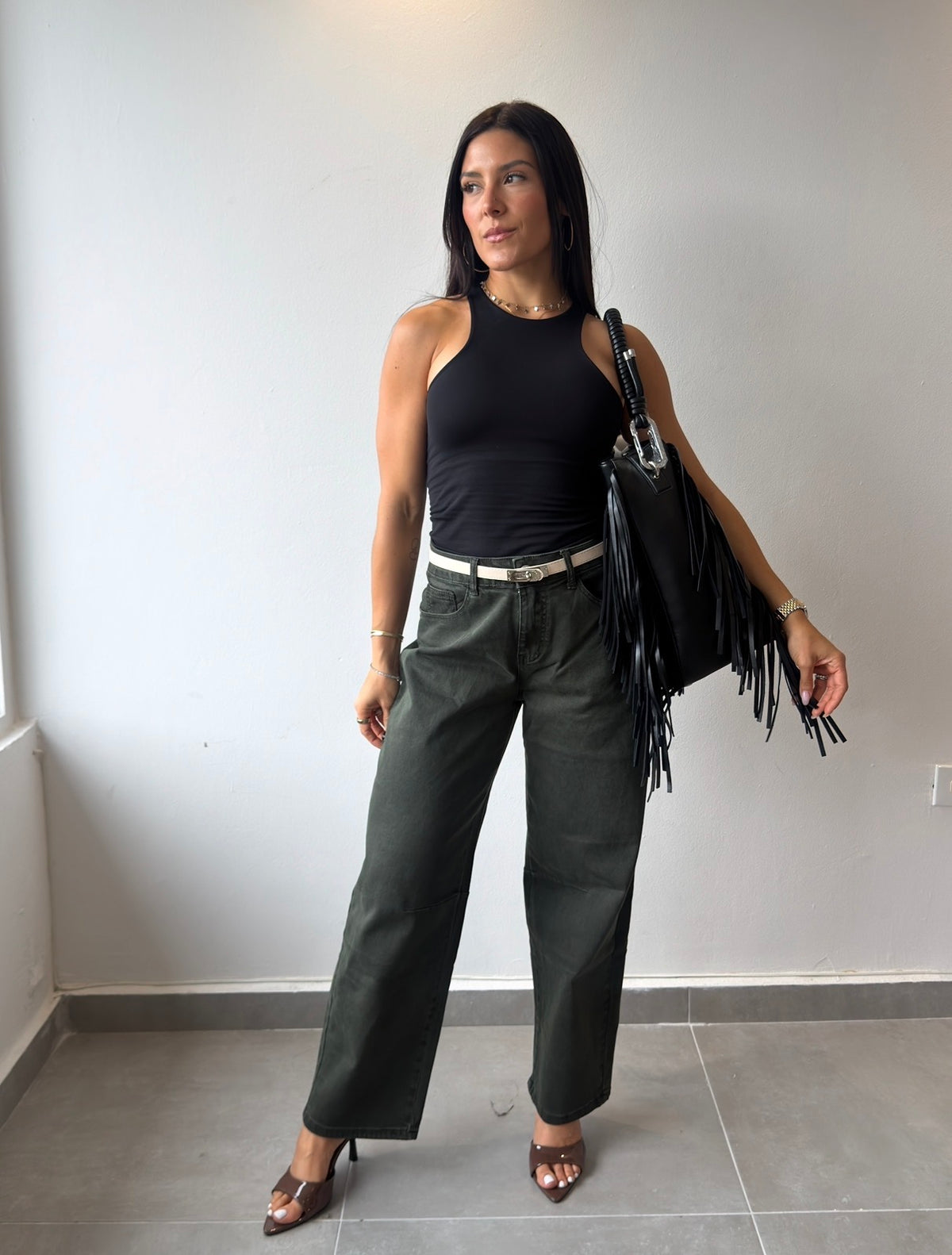 Forest Green Barrel Jeans