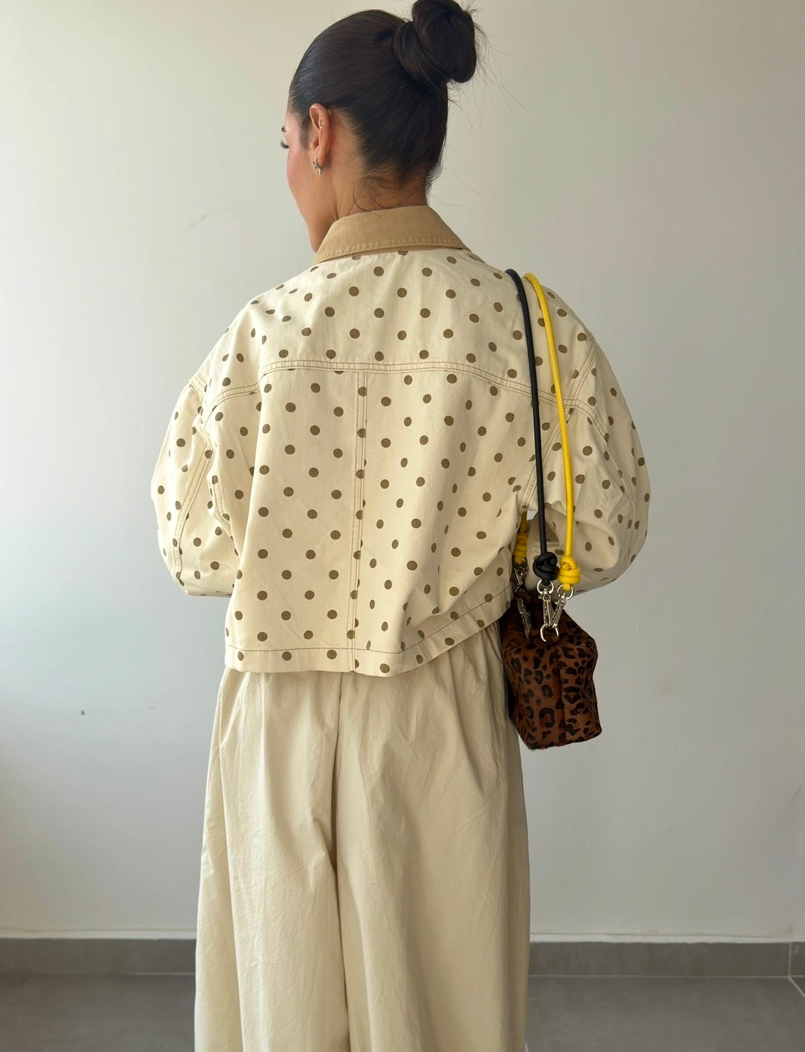 Beige Polka Denim Jacket