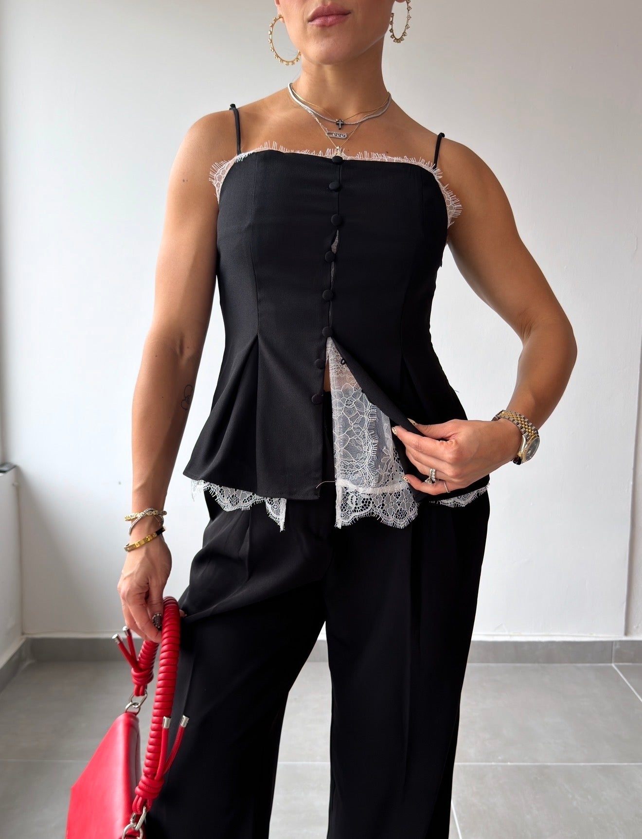Black Lace Insert Top