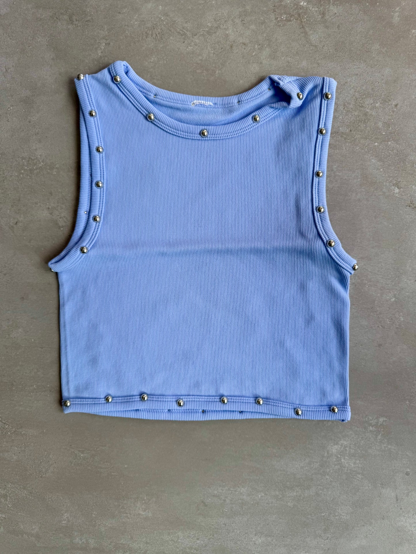 Baby Blue Beaded Basic Top