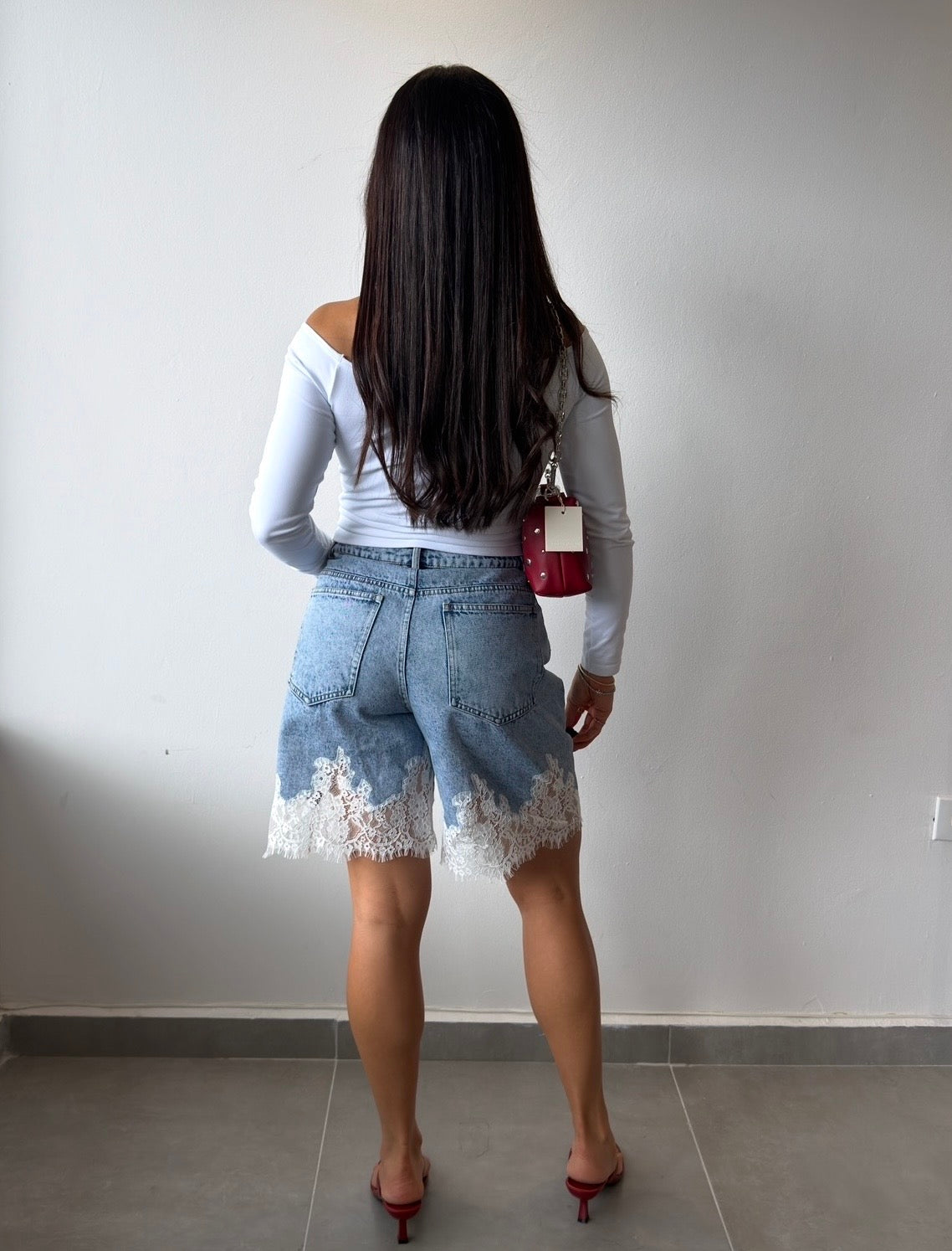 Lace Hem Denim Shorts