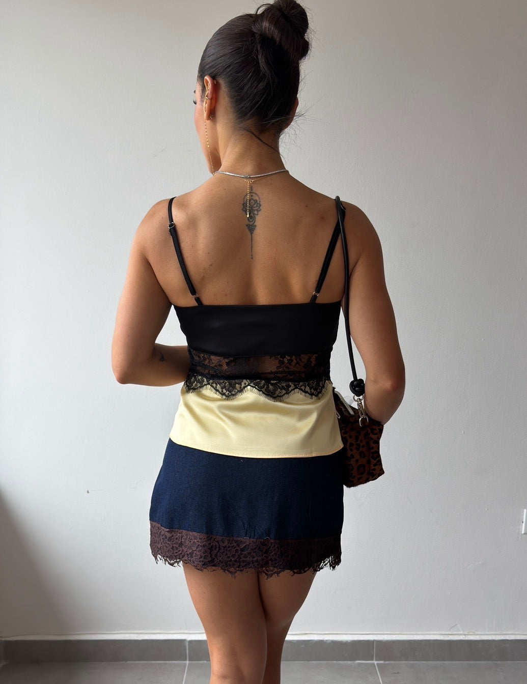 Lace Trim Denim Skirt