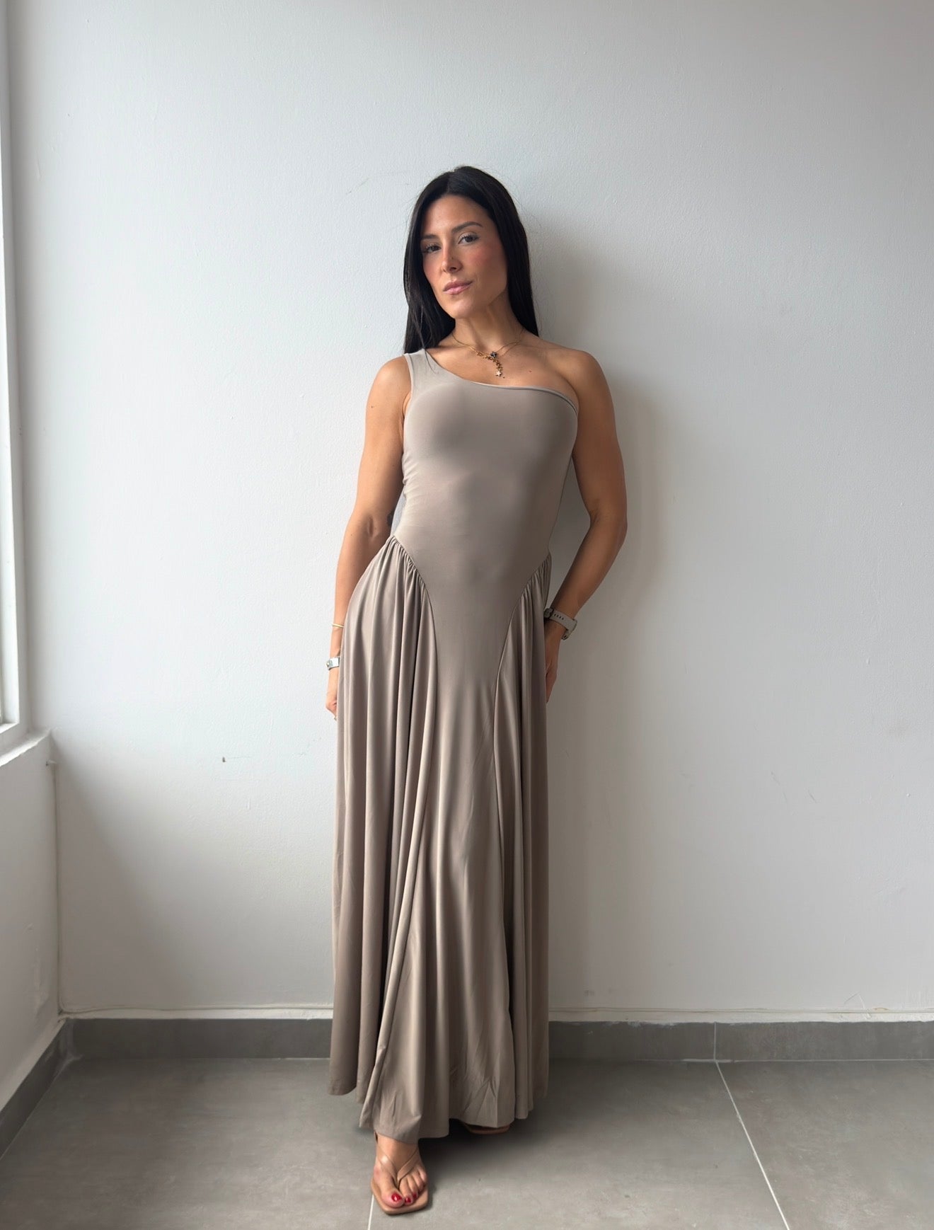 One Shoulder Maxi Dress (Grayge)