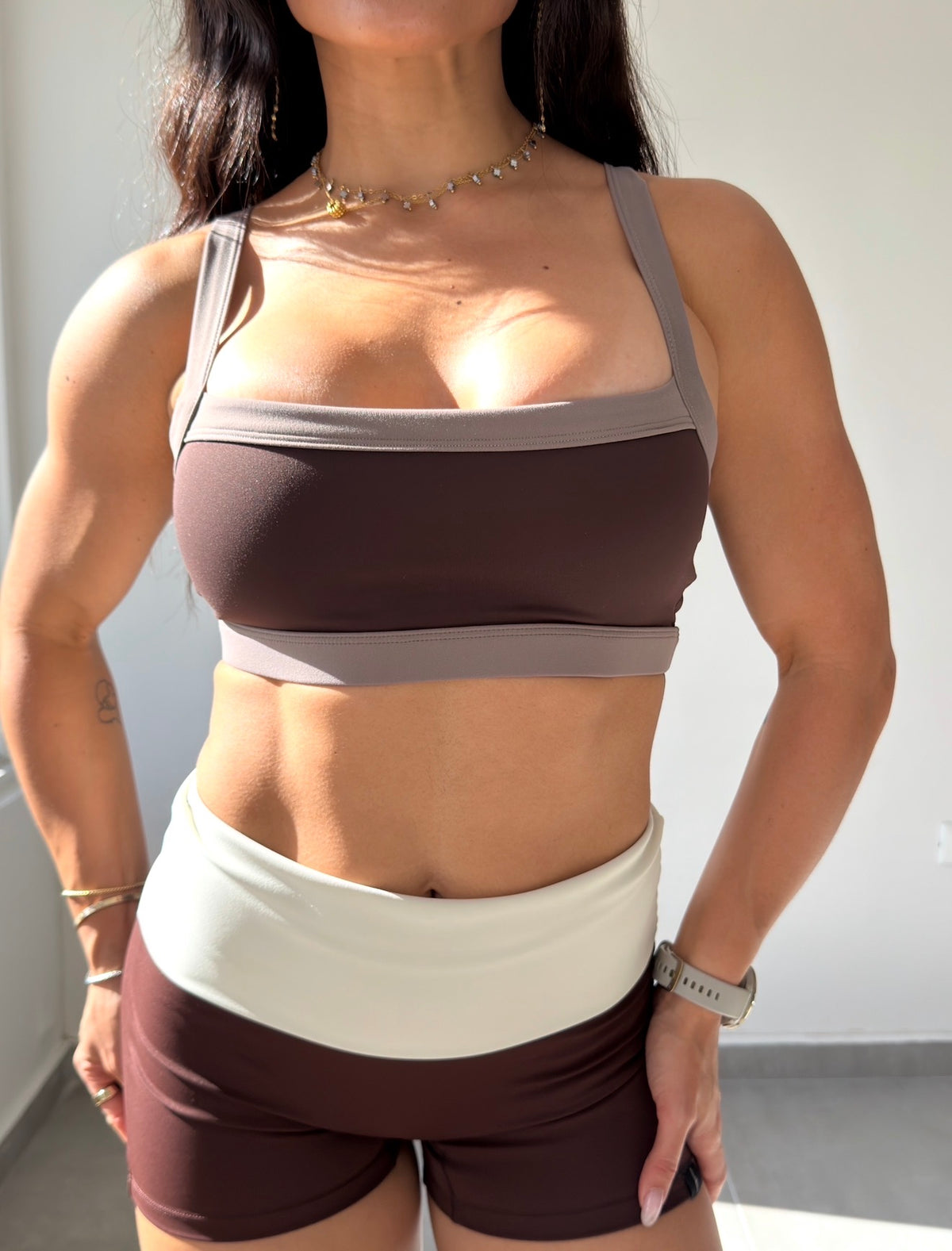 Espresso/Cream Contrast Sport Bra