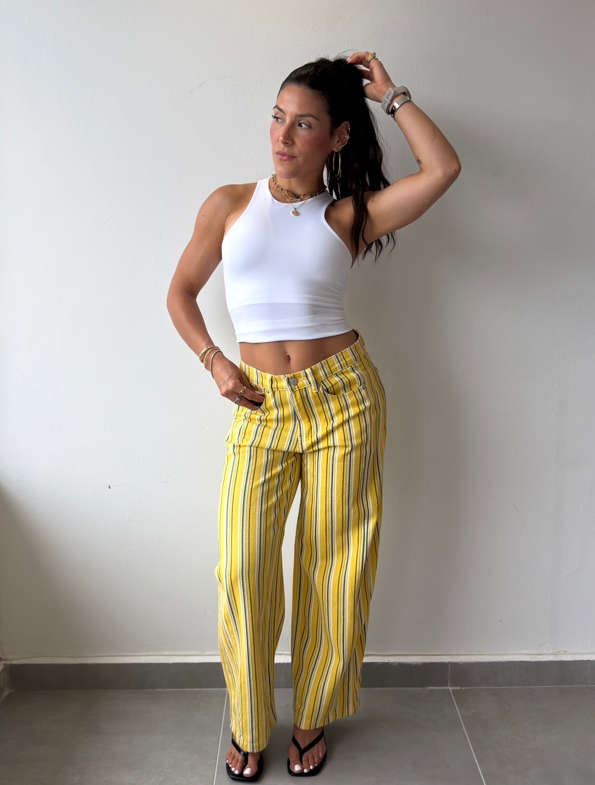Yellow Stripe Barrel Jeans