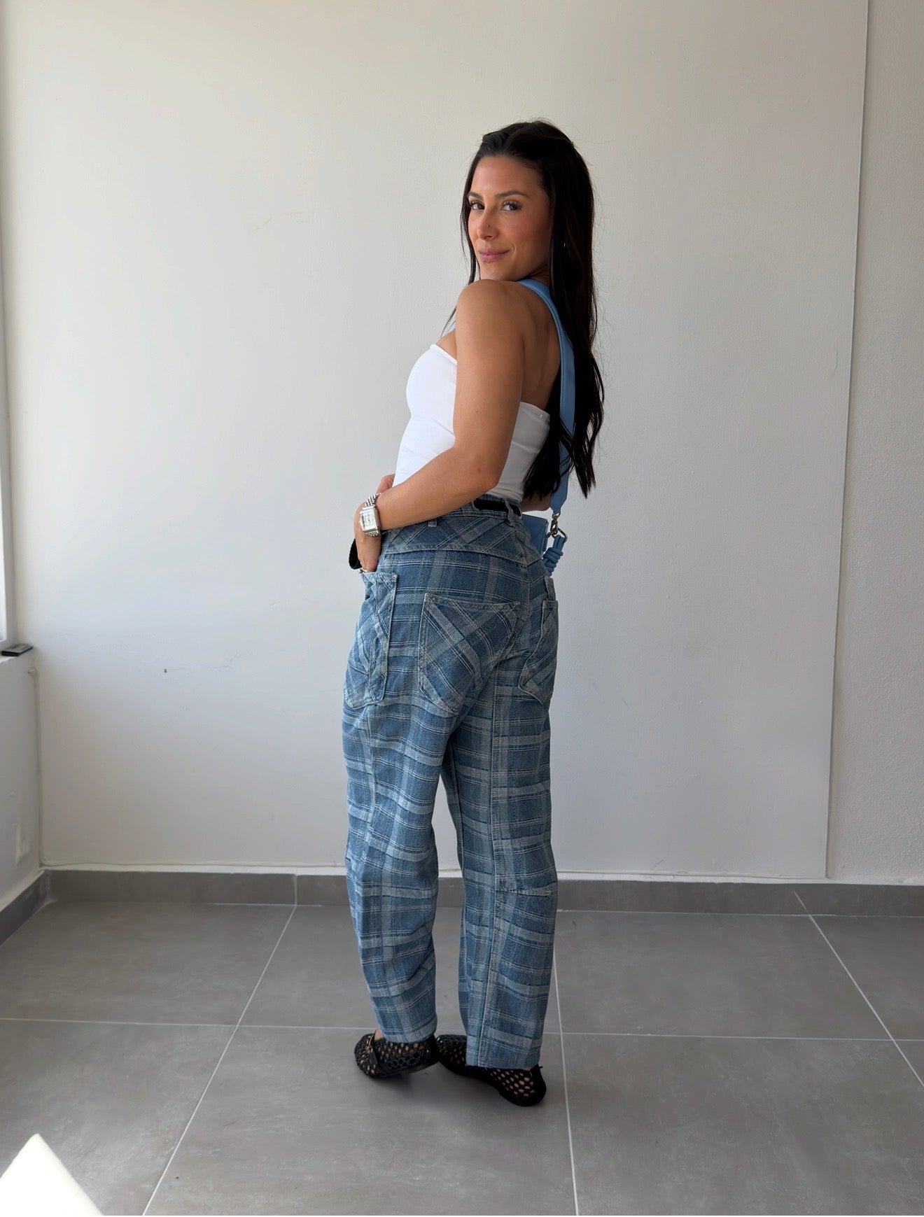 Plaid Barrel Jeans