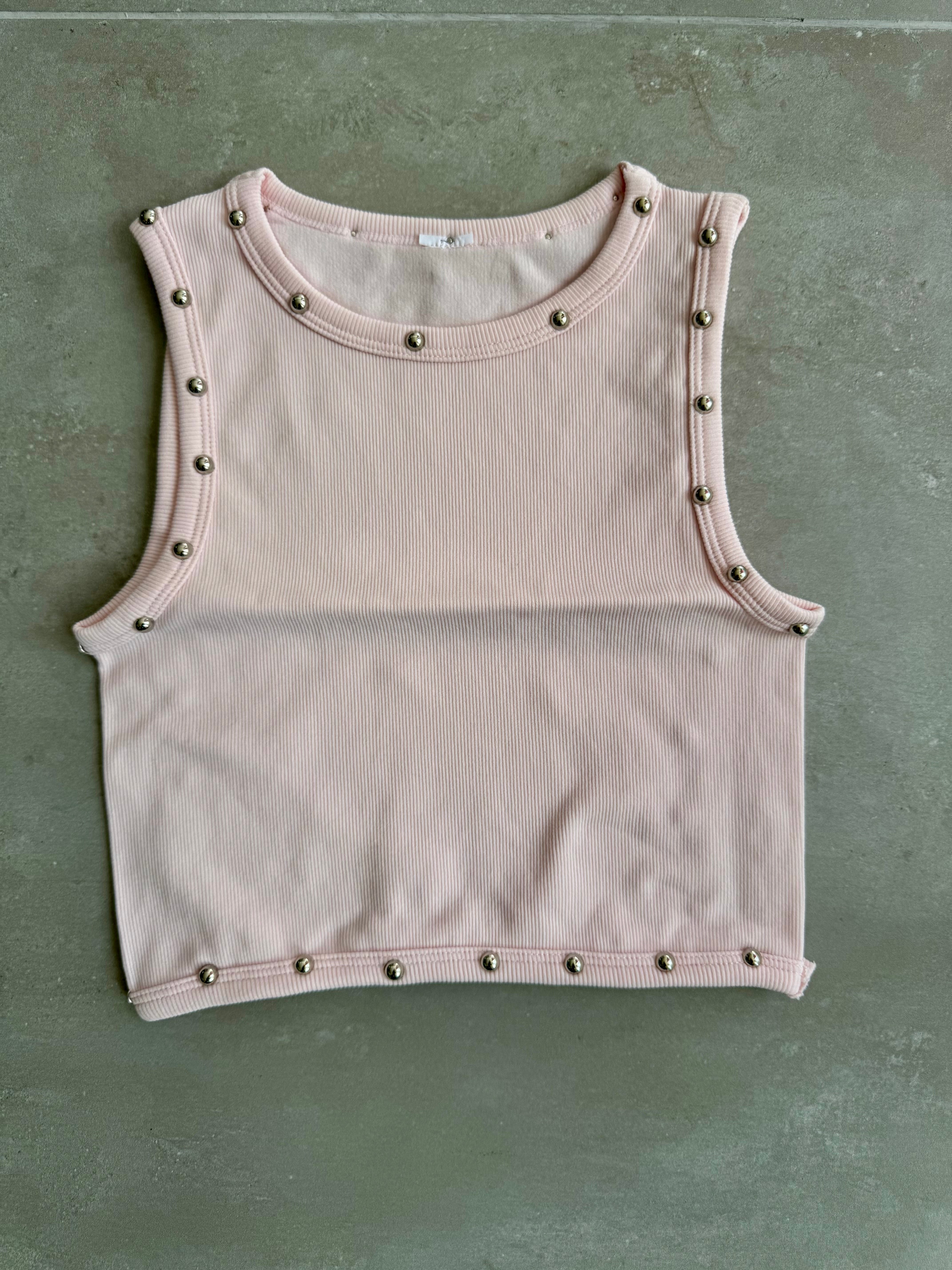 Powder Pink Beaded Basic Top
