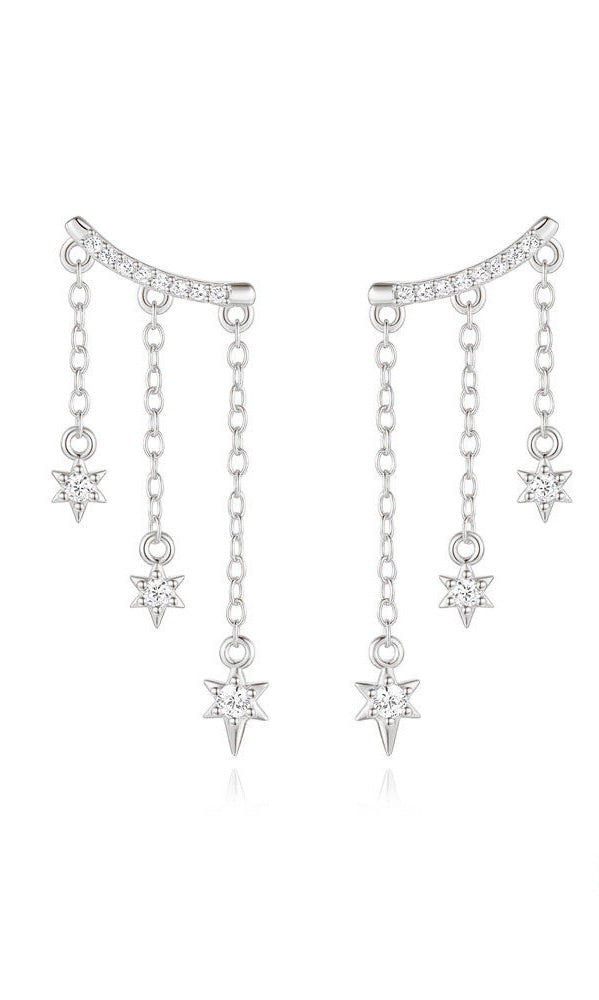 Sterling Silver Earrings-Silver Triple Chain