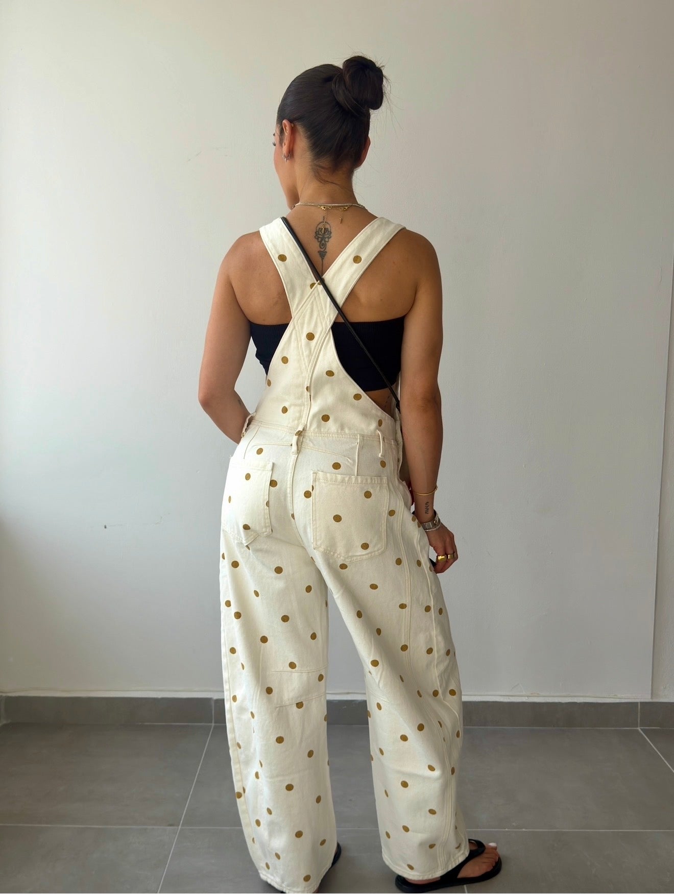 Beige Polka Denim Overall