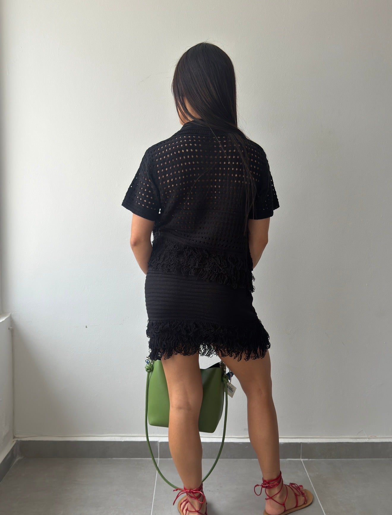 Black Fringes Skirt Set