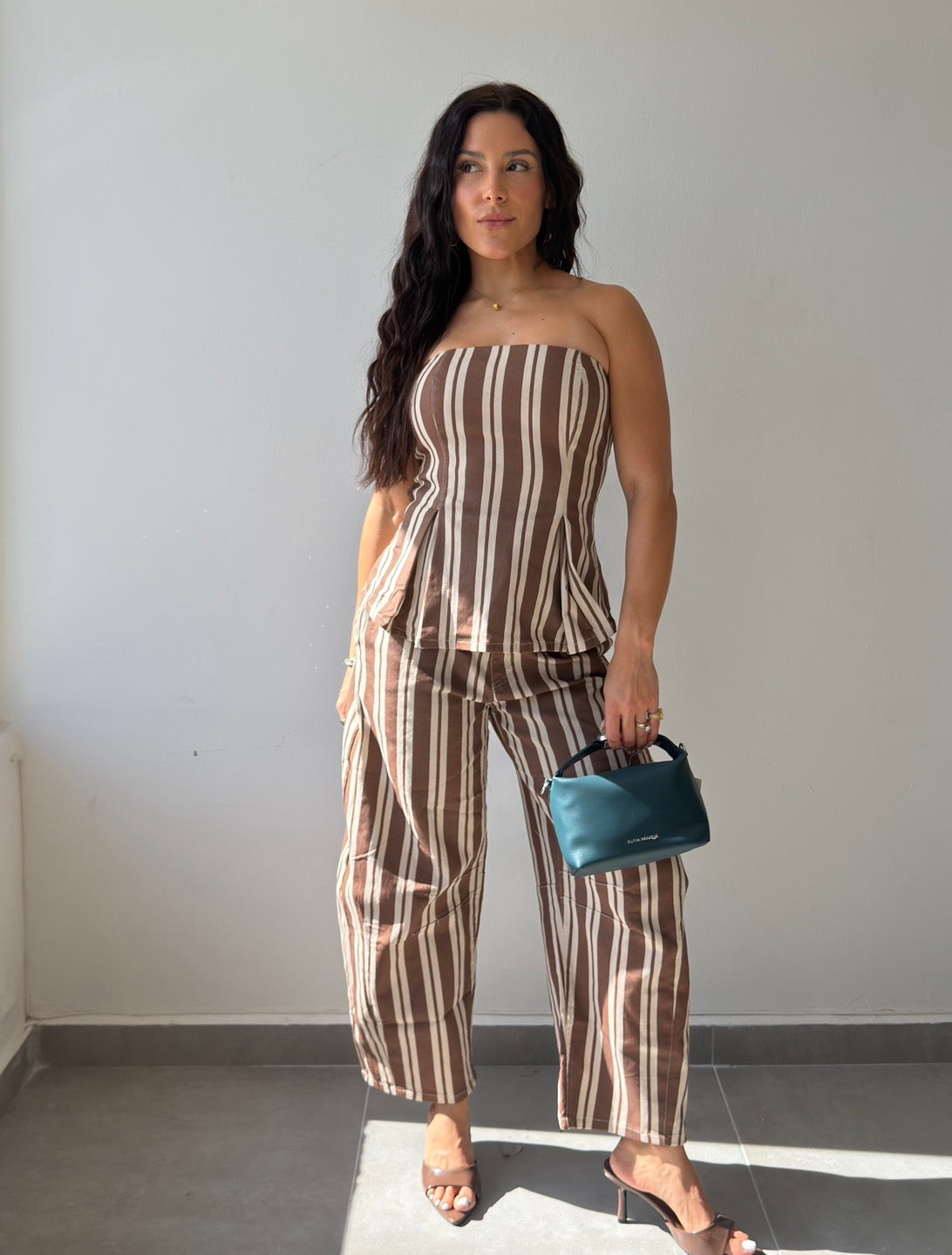 Brown/Cream Striped Denim Set