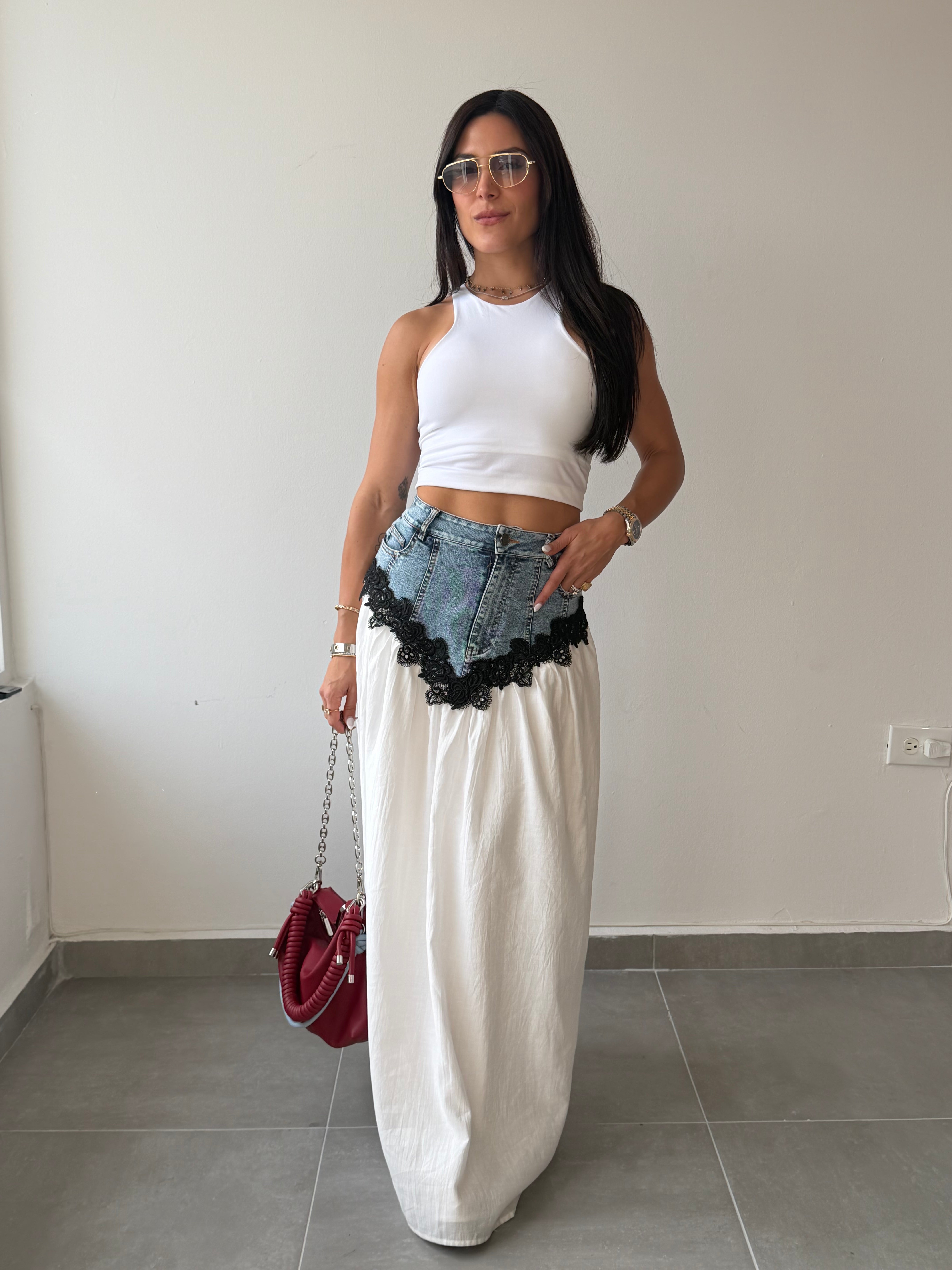 RESTOCK! White Denim Detail Skirt
