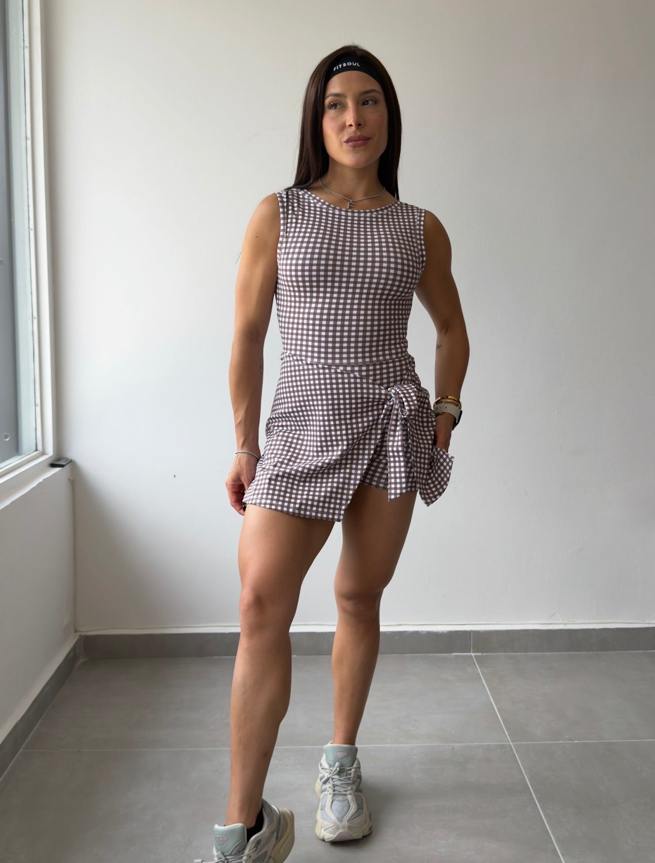 Brown Gingham Wrap Romper
