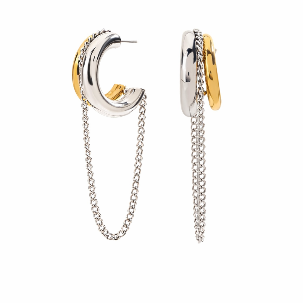 RESTOCK! Chain Detail Hoops (Two Tone)