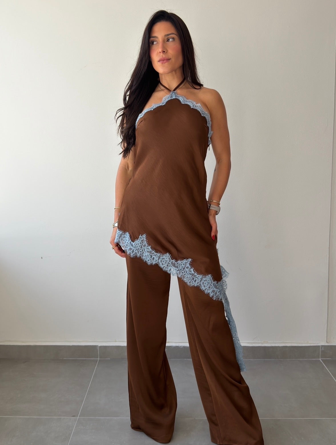 Brown Satin Jumpsuit