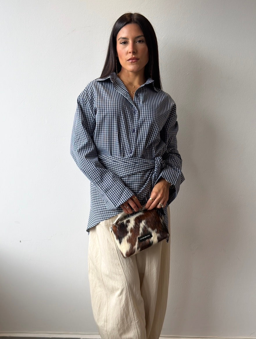 Navy Scarf Gingham Shirt