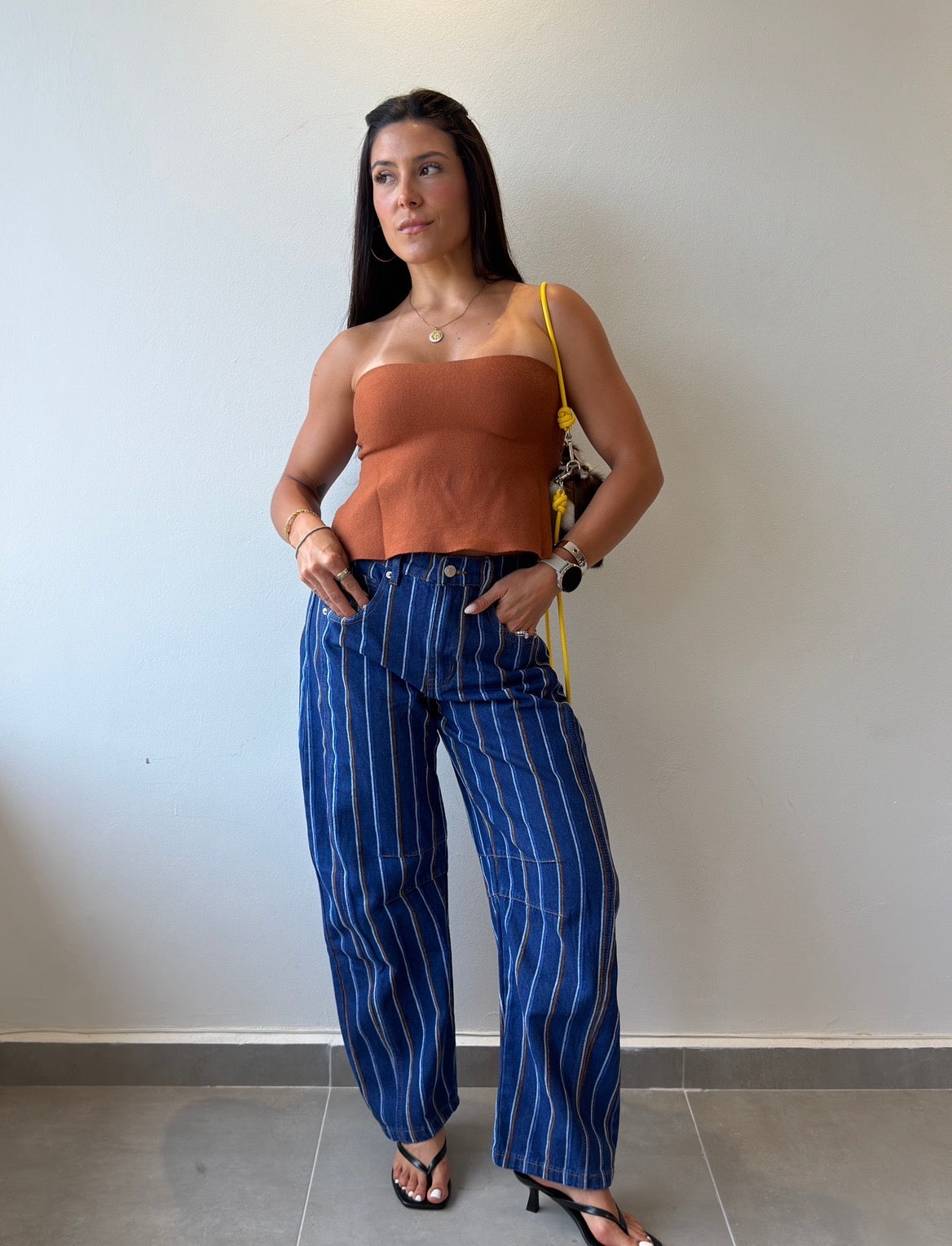 Stripe Denim Barrel Pants