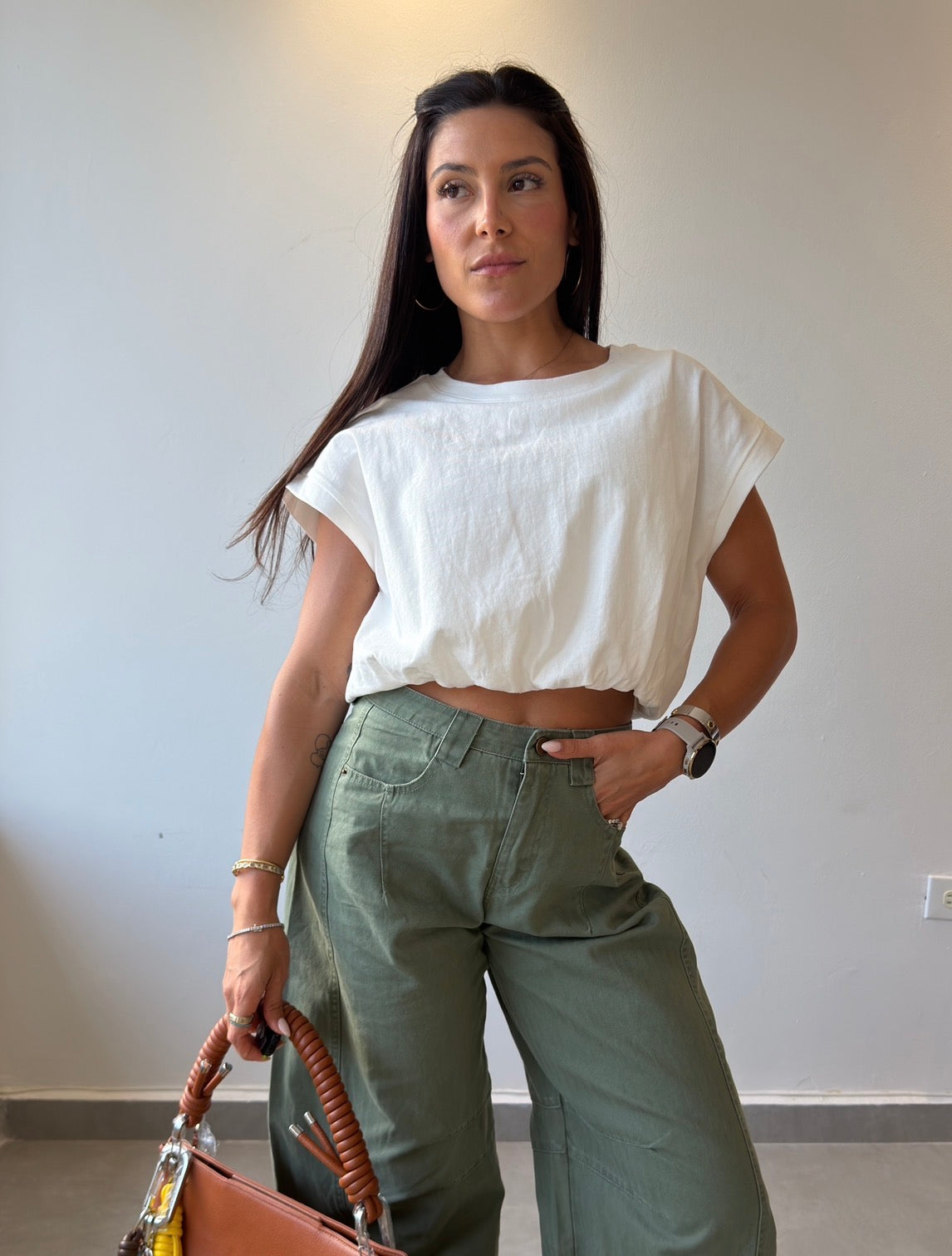 White Bubble Hem Top